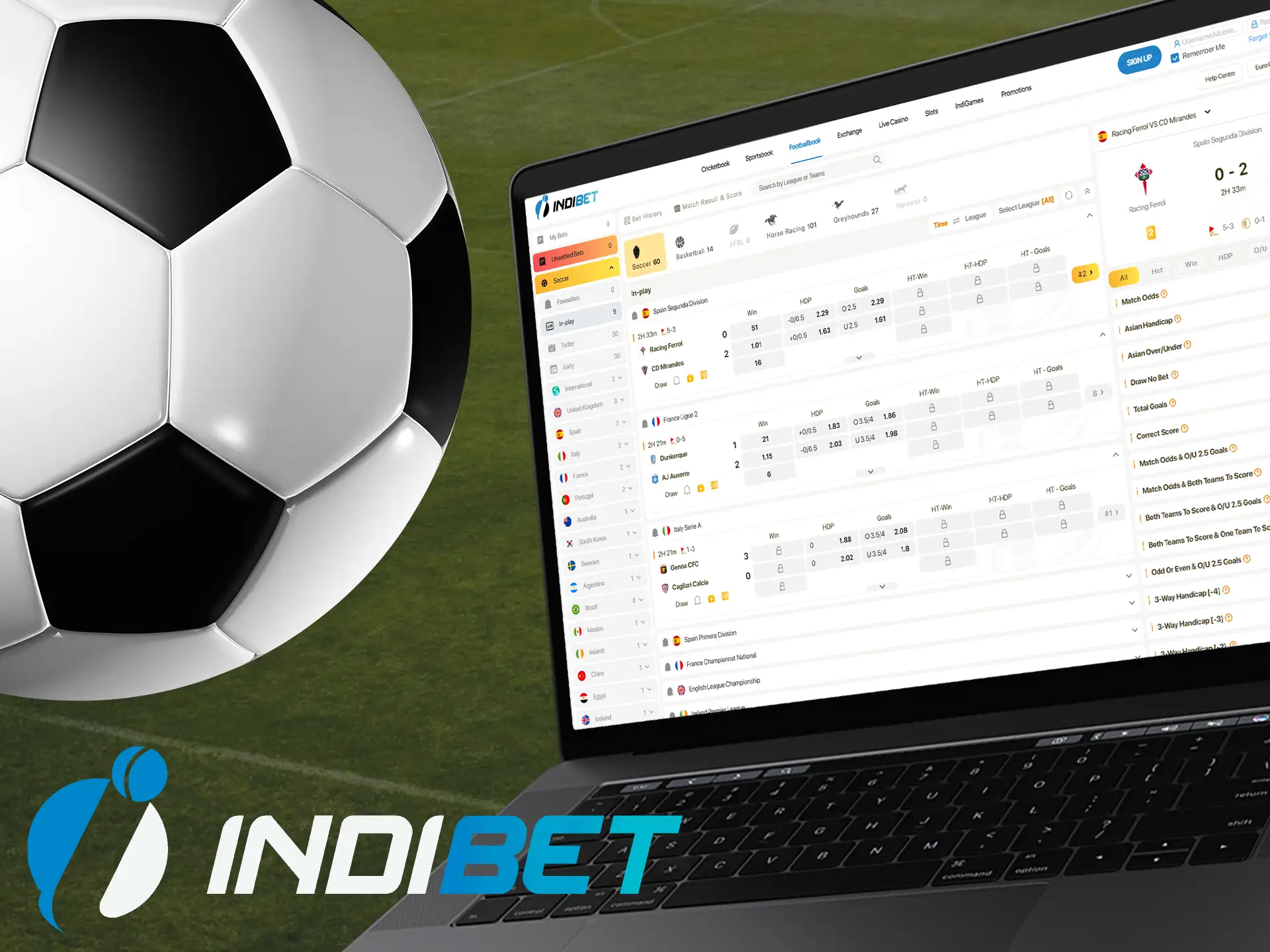 Indibet offers many football events available for betting.
