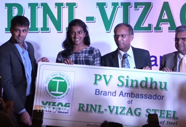PV Sindhu Brand Ambassador Endorsements Value Sponsors Advertising Commercials TVCs Partnerships Logos on Jersey RINL VIZAG Steel