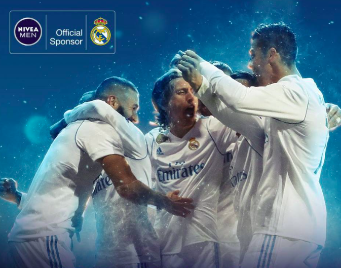 Real Madrid Sponsors Brand Partners Associations Endorsements Advertising Logos on pitch LEDs  Nivea Men