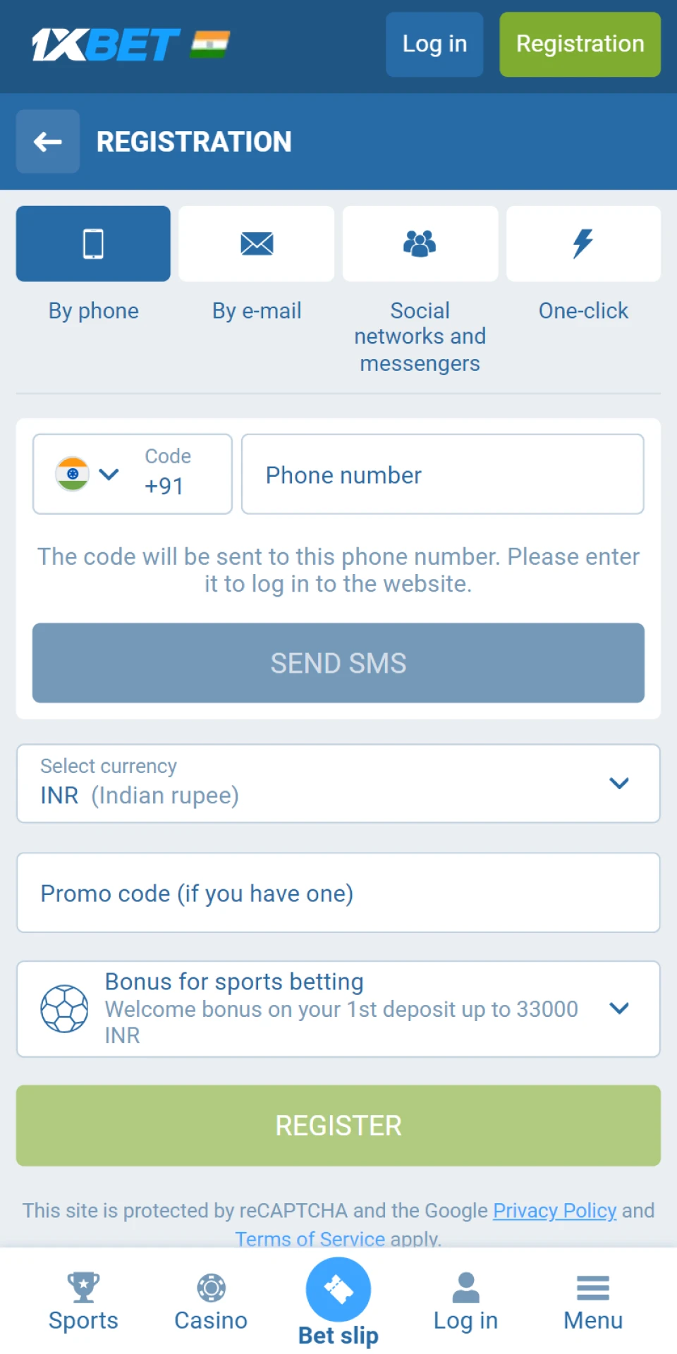 Use your favorite registration method in the 1xBet app.