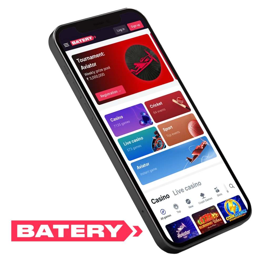 Download the Batery app to play casino games and place sports bets.