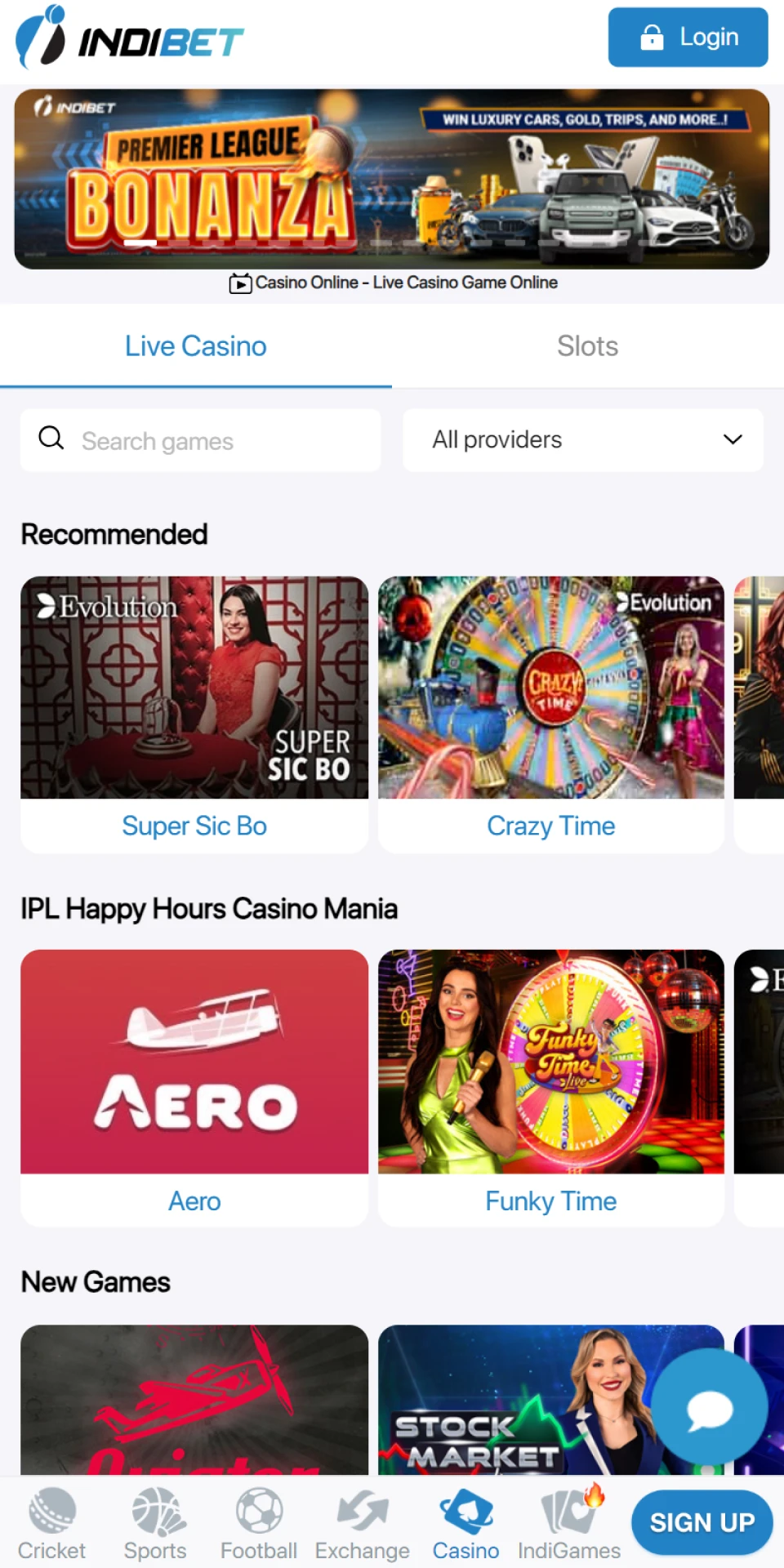 Play casino games on the Indibet app.