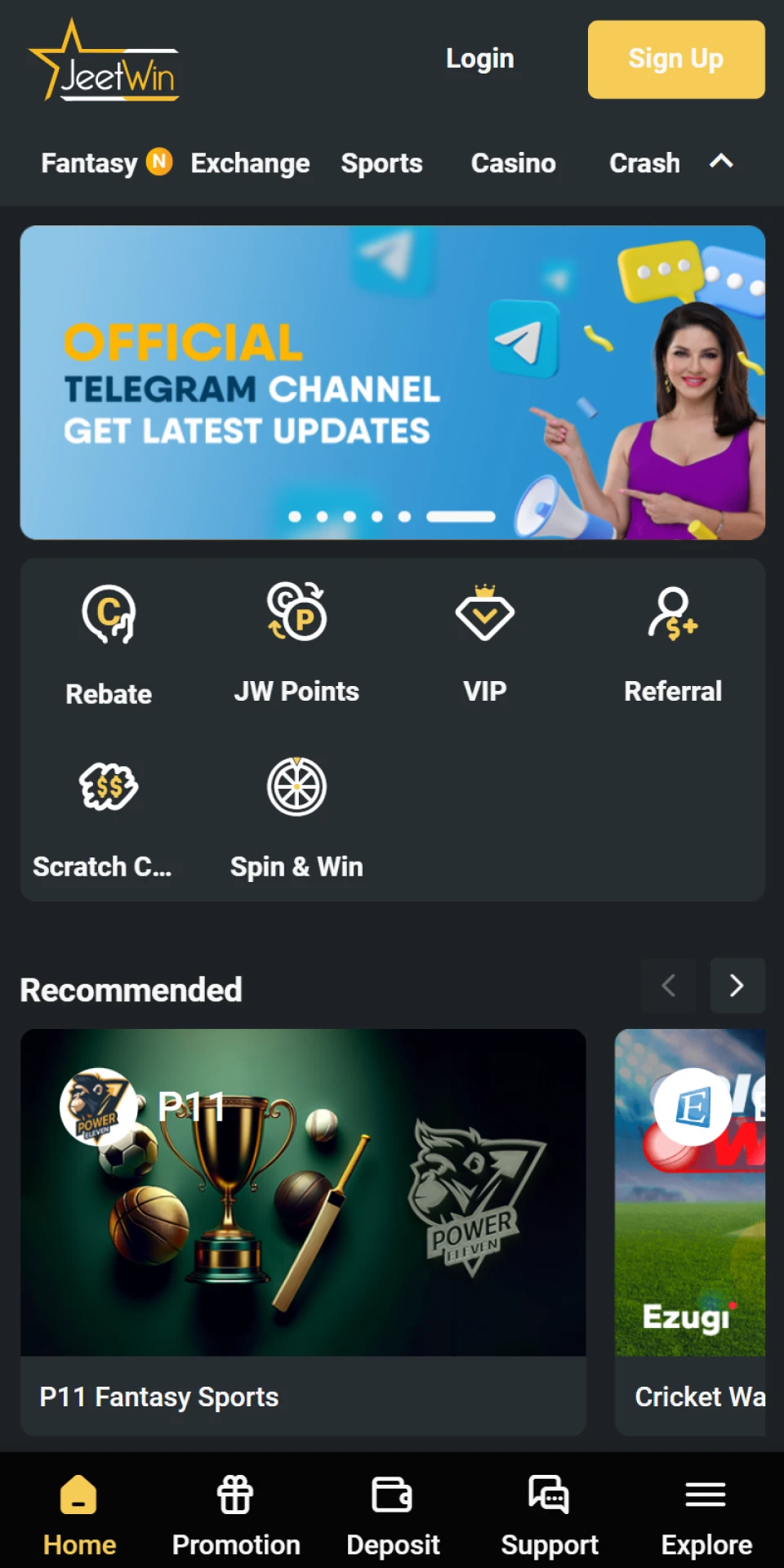 The Jeetwin app has a variety of sports events for betting and casino games.