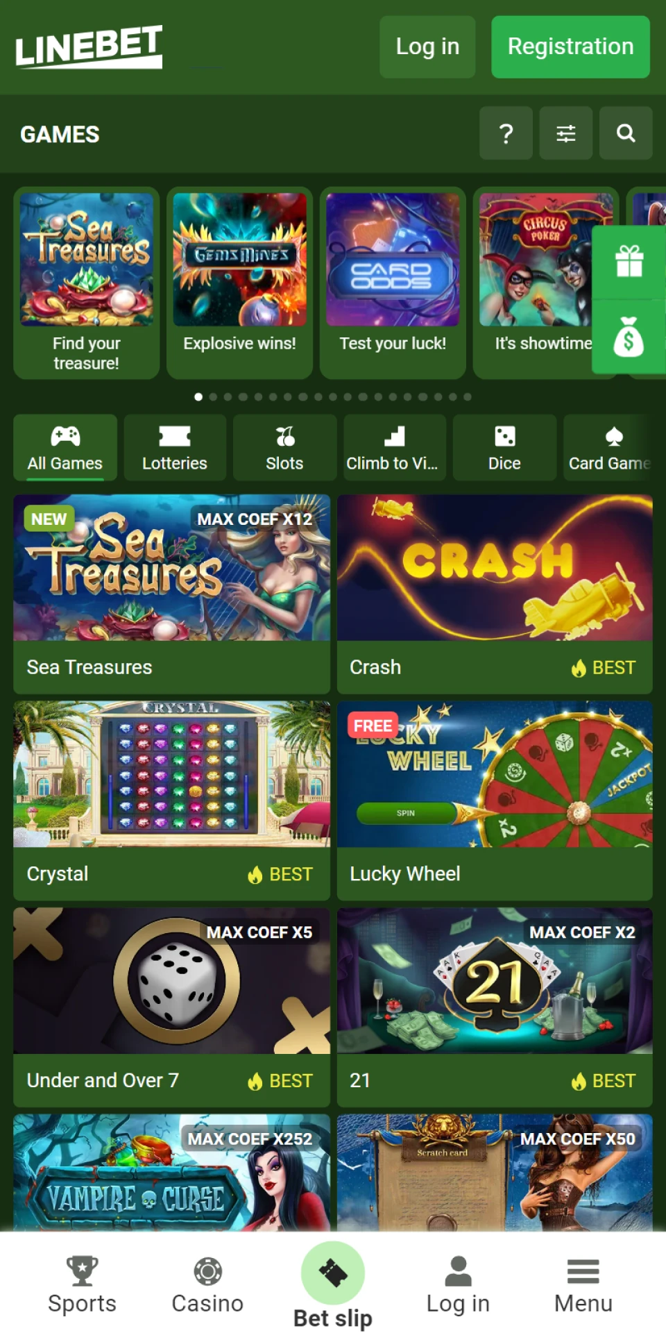 You can play casino games on the Linebet app.