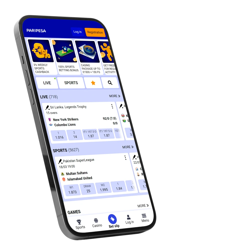 Play casino games and place bets on sports using the Paripesa mobile app.