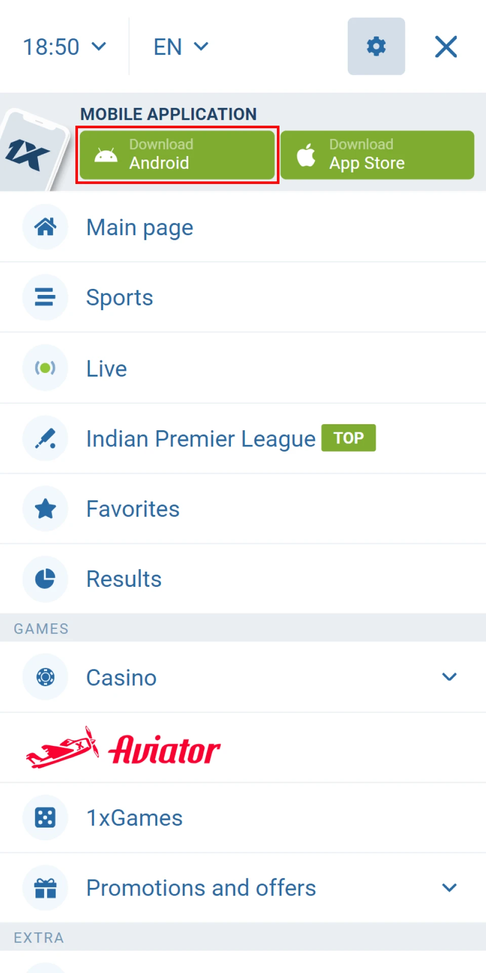 Click on download 1xBet APK for Android.