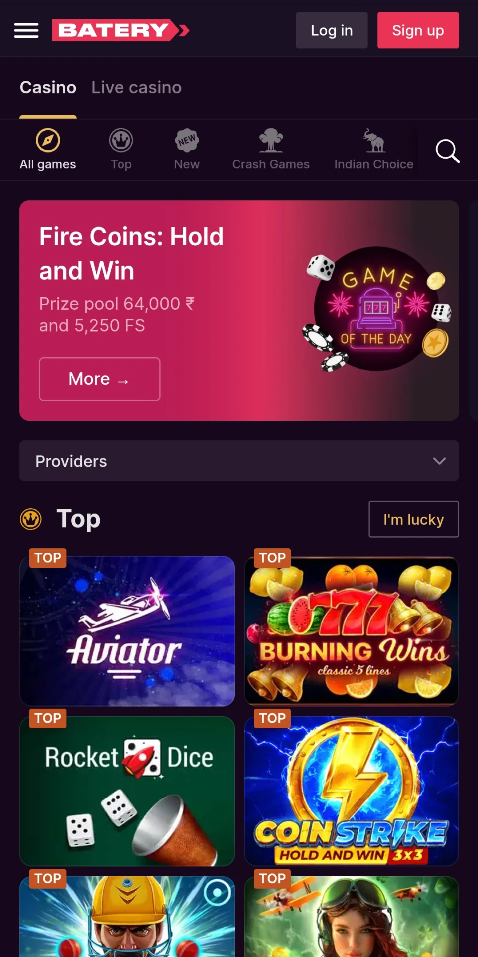 Play your favorite casino games on the Batery mobile app.
