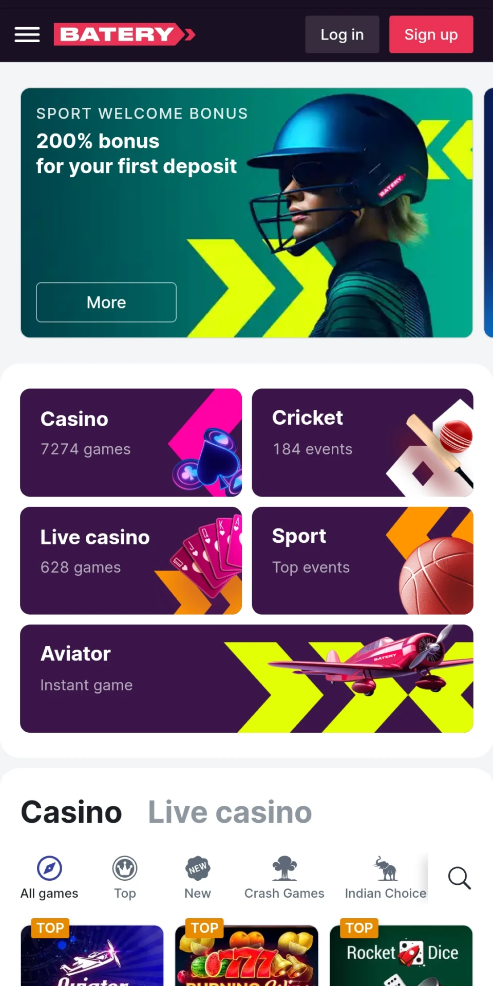 Batery Casino has a convenient mobile app.