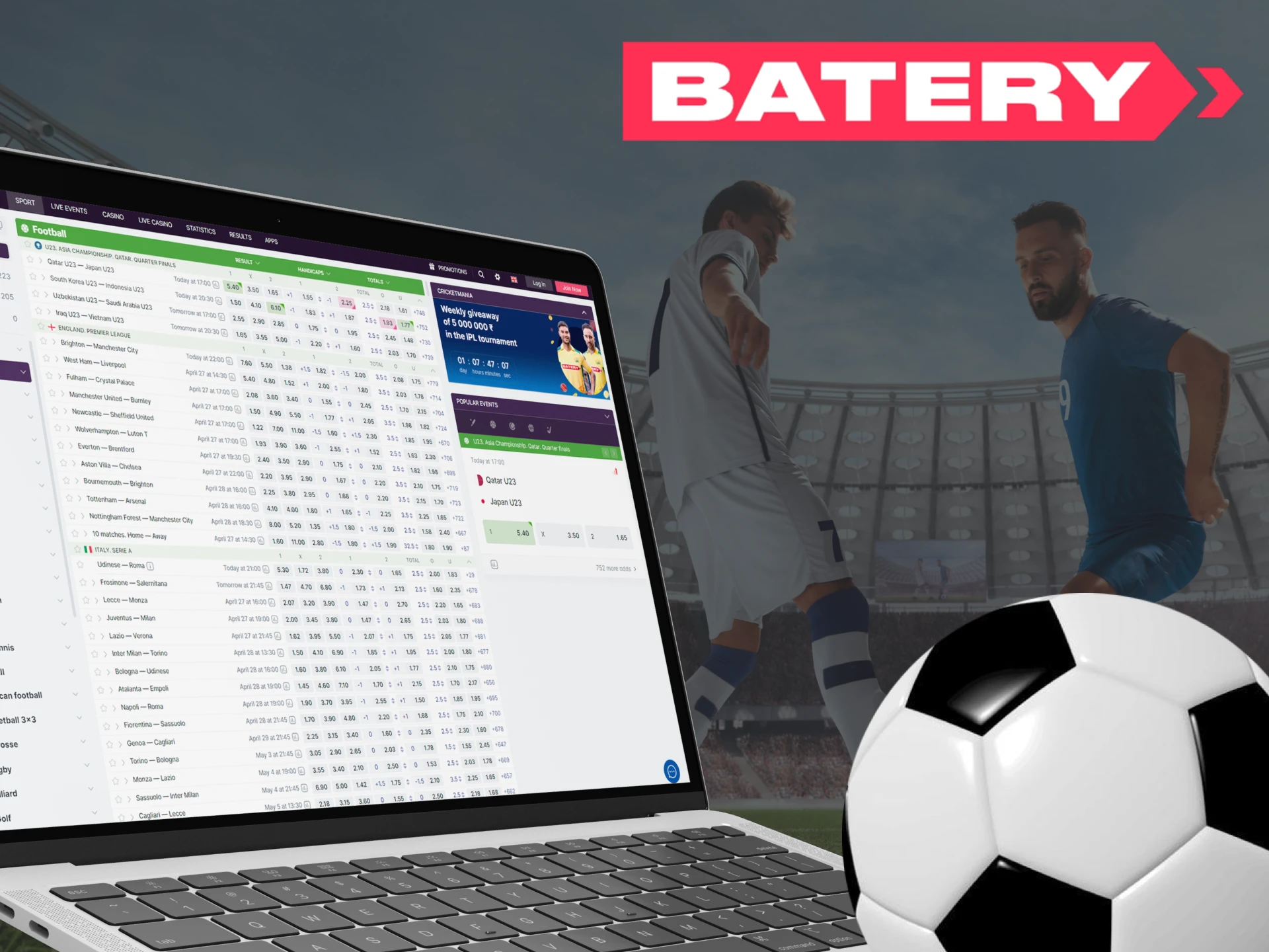 Place your bet on football at Batery Casino.
