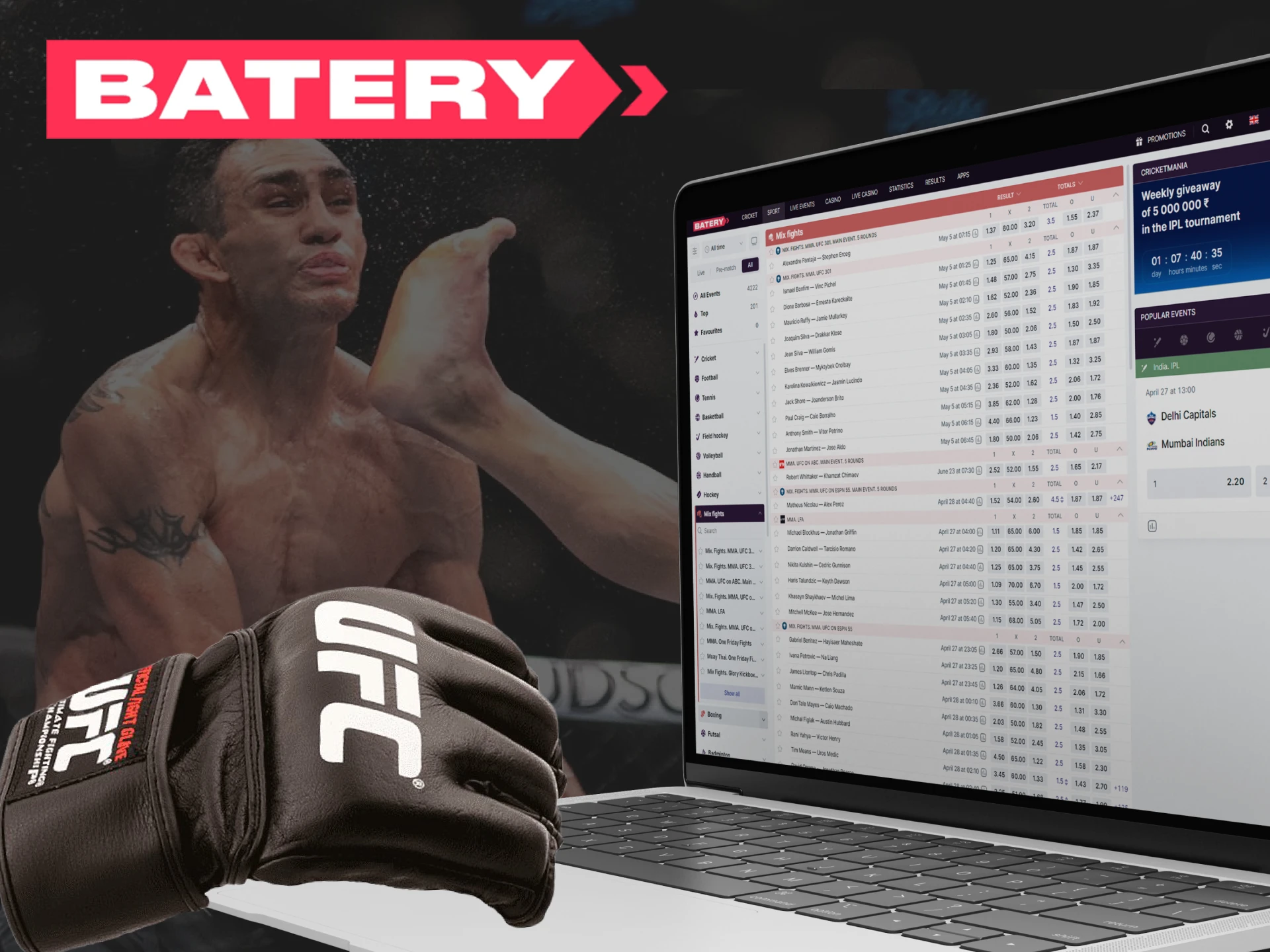 At Batery Casino you can bet on UFC.