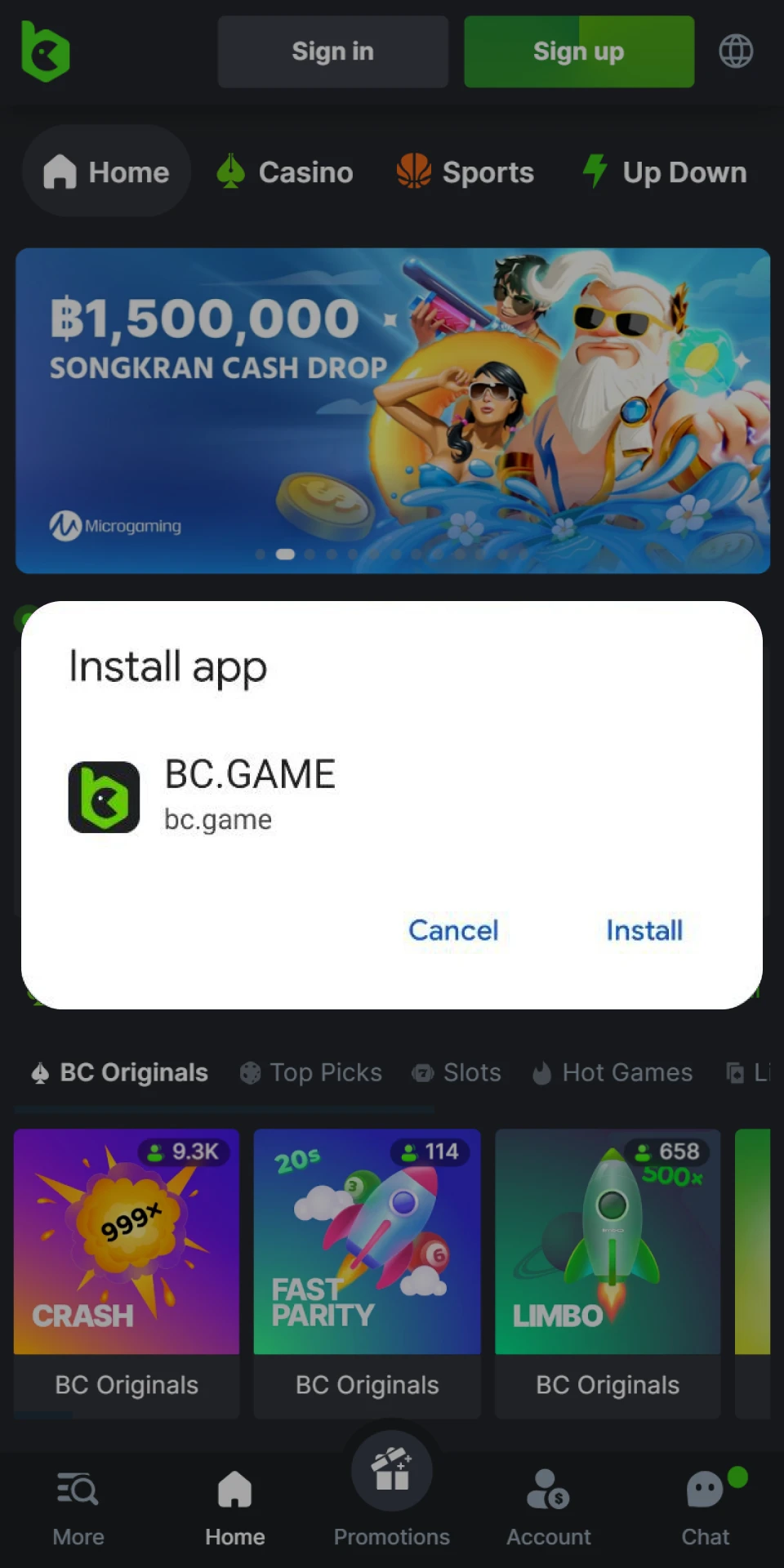 Install BC Game on your Android device.