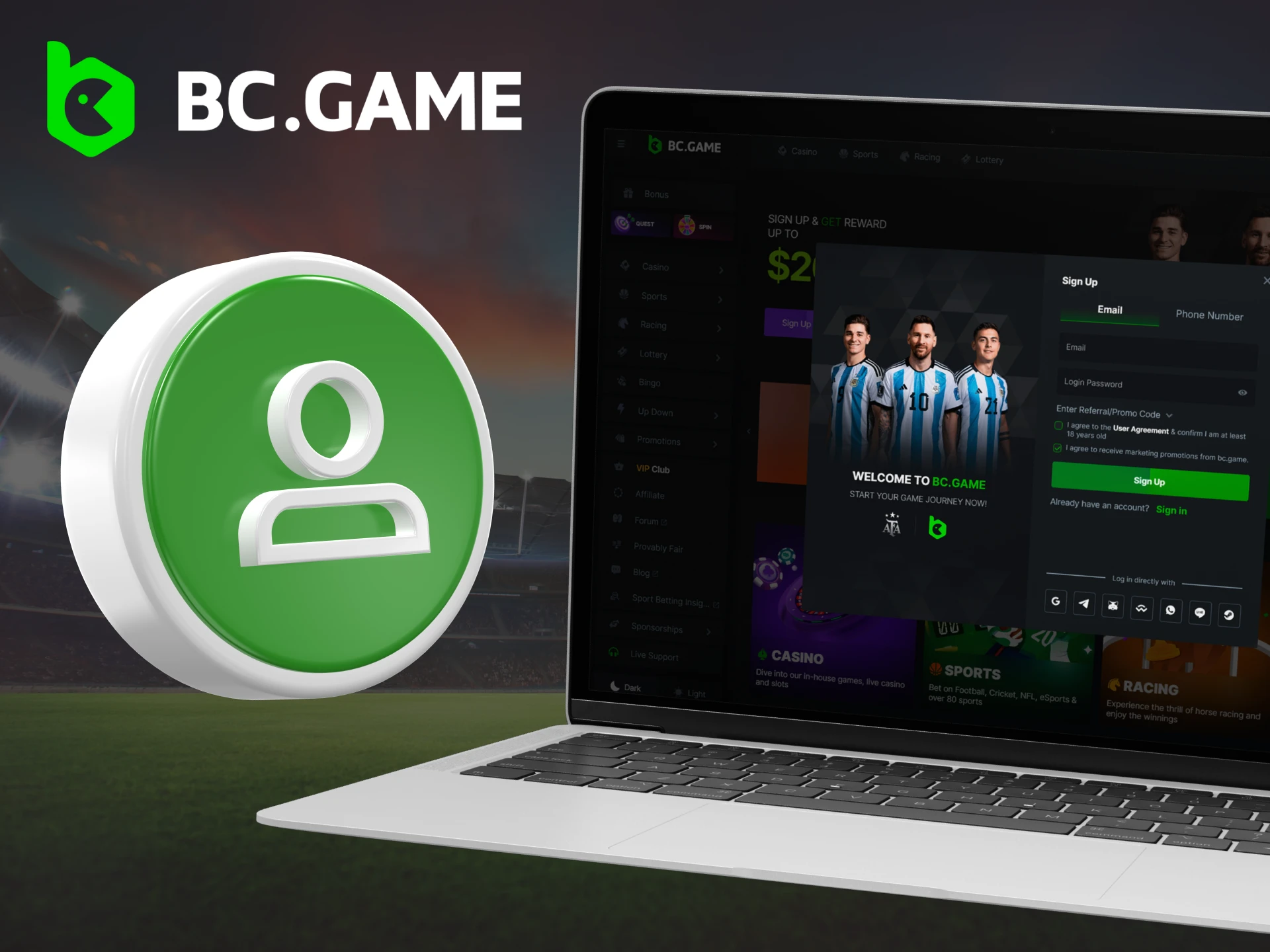 To start playing casino games and betting on sports with BC Game, register.