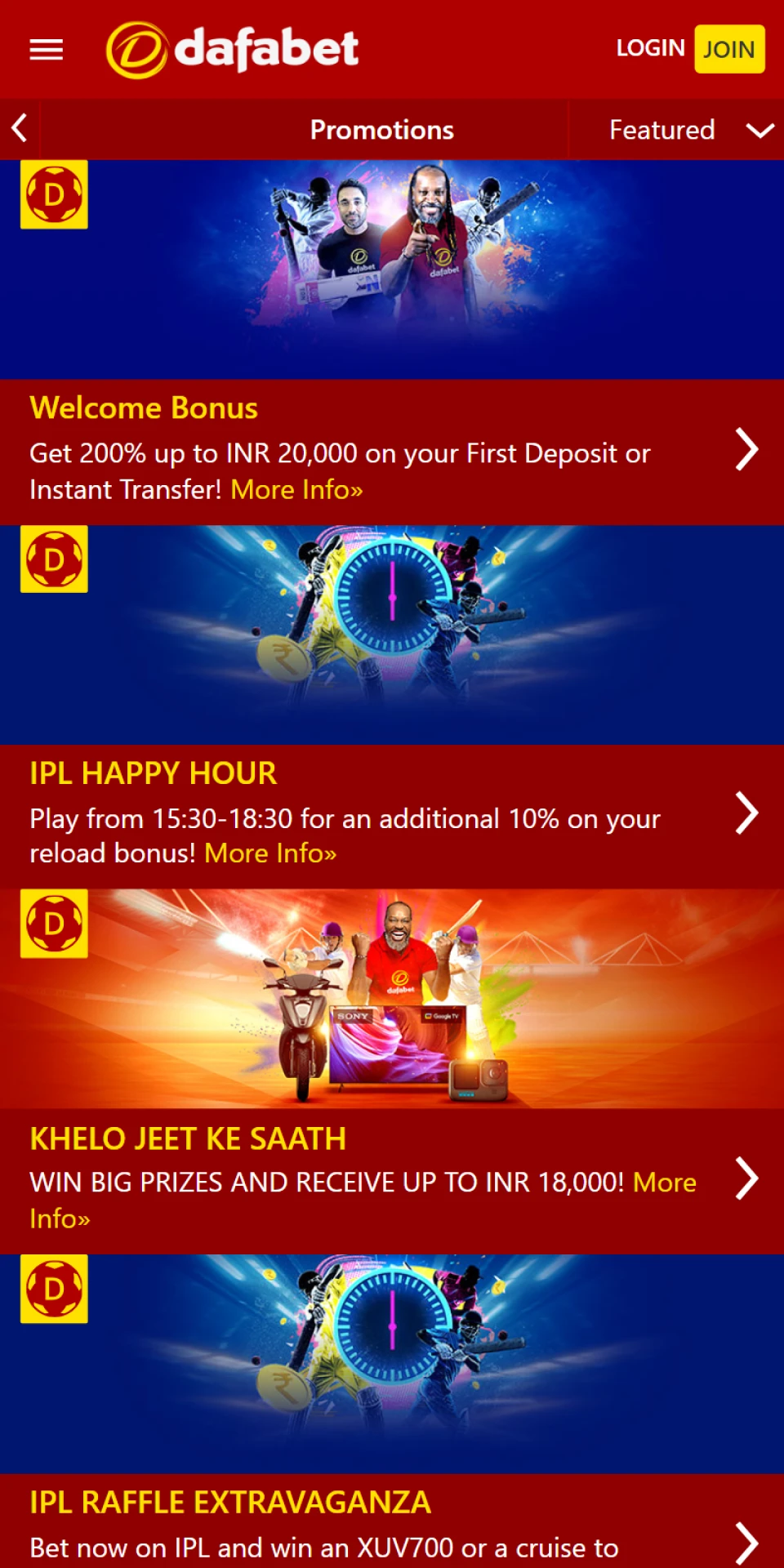 Select your favorite bonus in the Dafabet mobile app.