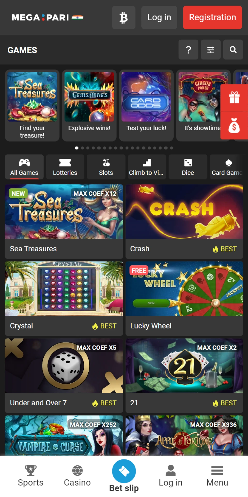 Play at the casino using the Megapari mobile app.