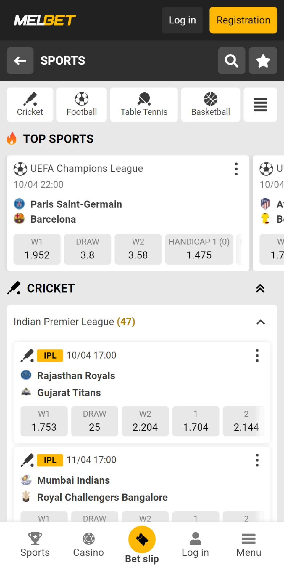 Place bets on sports using the Melbet mobile app.