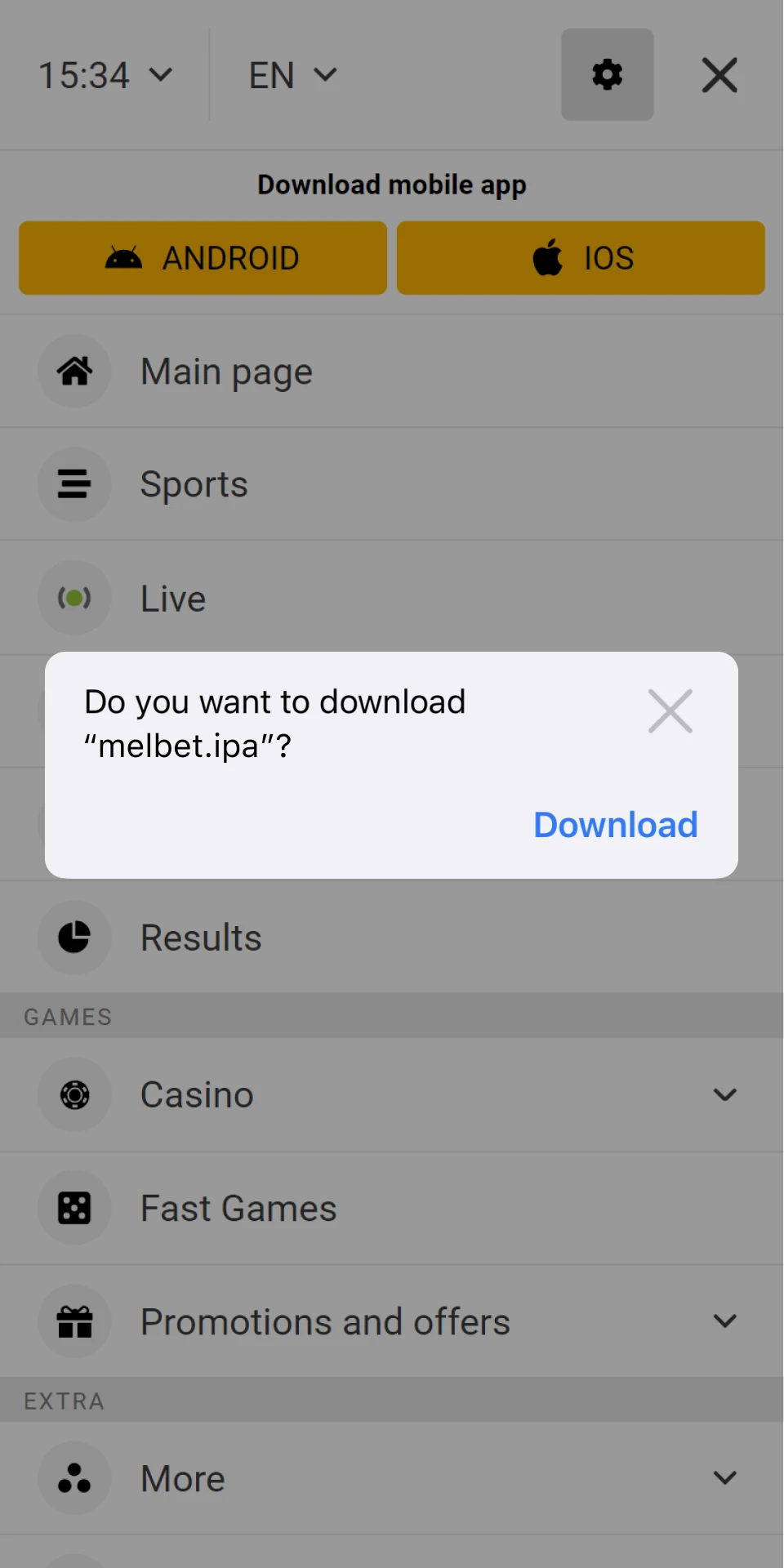 Download the Melbet app for iOS devices.