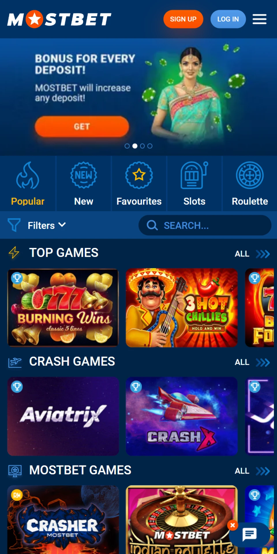 The Mostbet mobile app has many popular casino games.