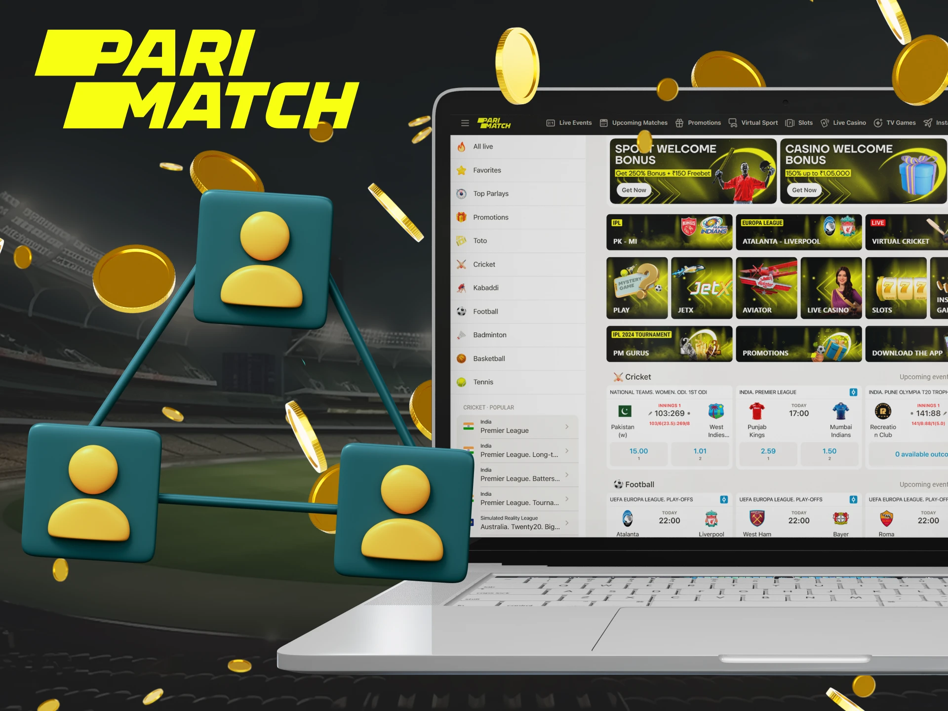 Join the Parimatch affiliate program and receive bonuses for referring people.