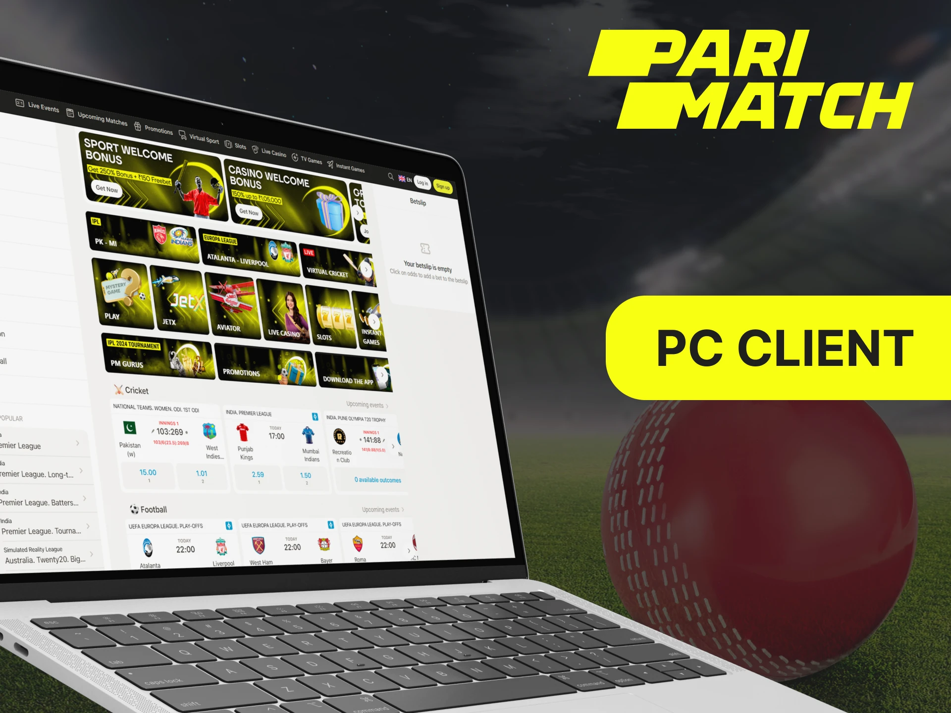 Download the Parimatch PC client for MacOS or Windows from their website.