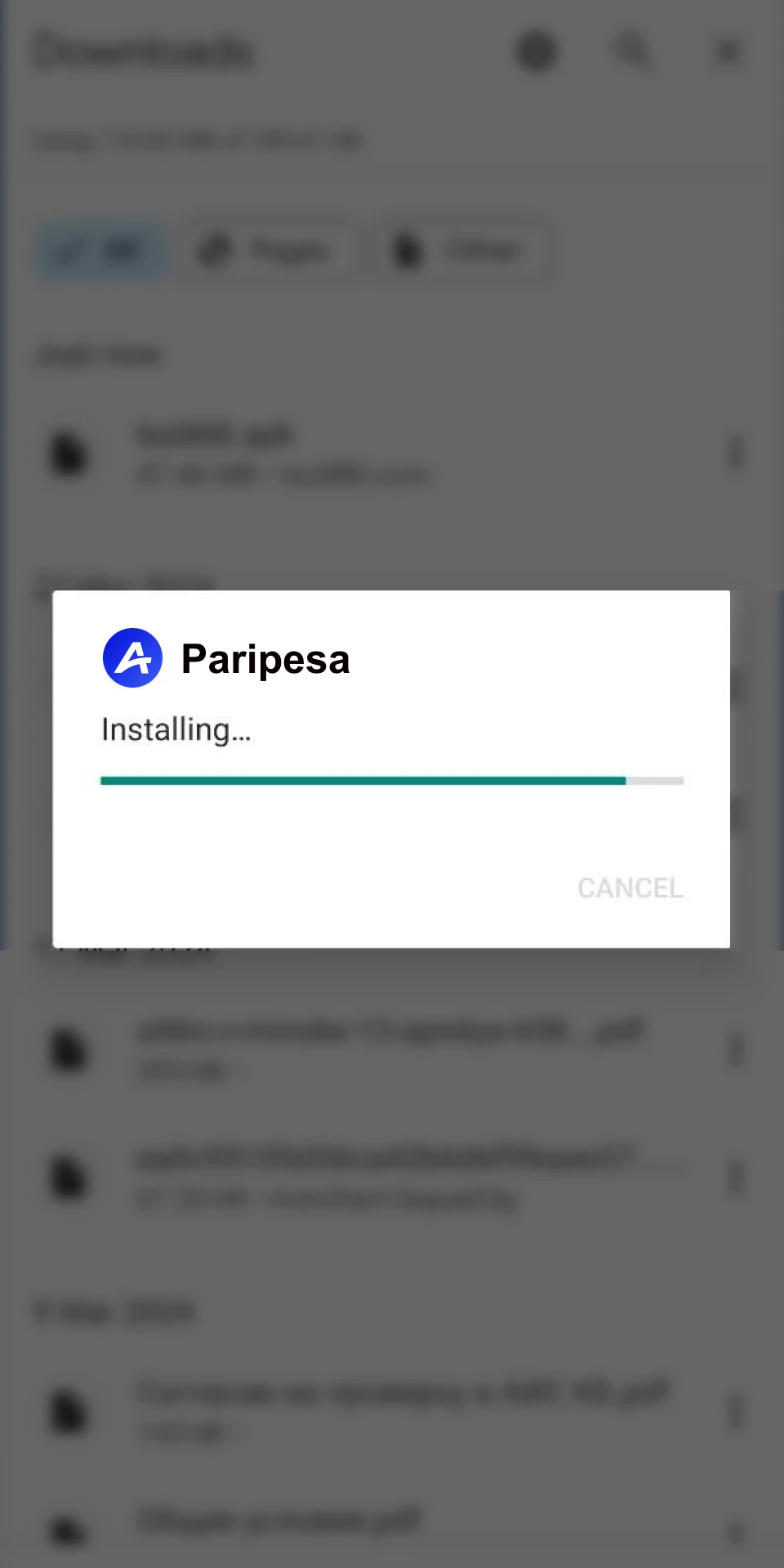 The Paripesa app installs quickly and easily on Android devices.