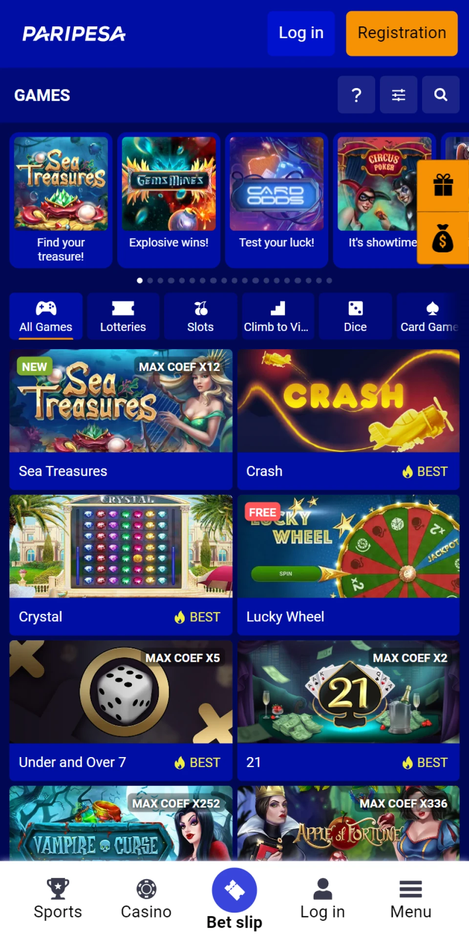 Play casino games on the Paripesa mobile app.