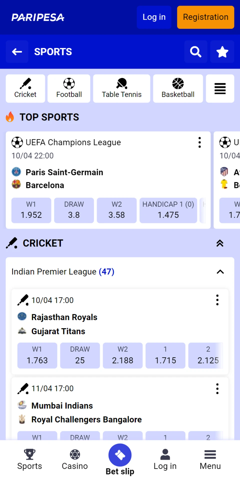 Place bets on sports using the Paripesa mobile app.