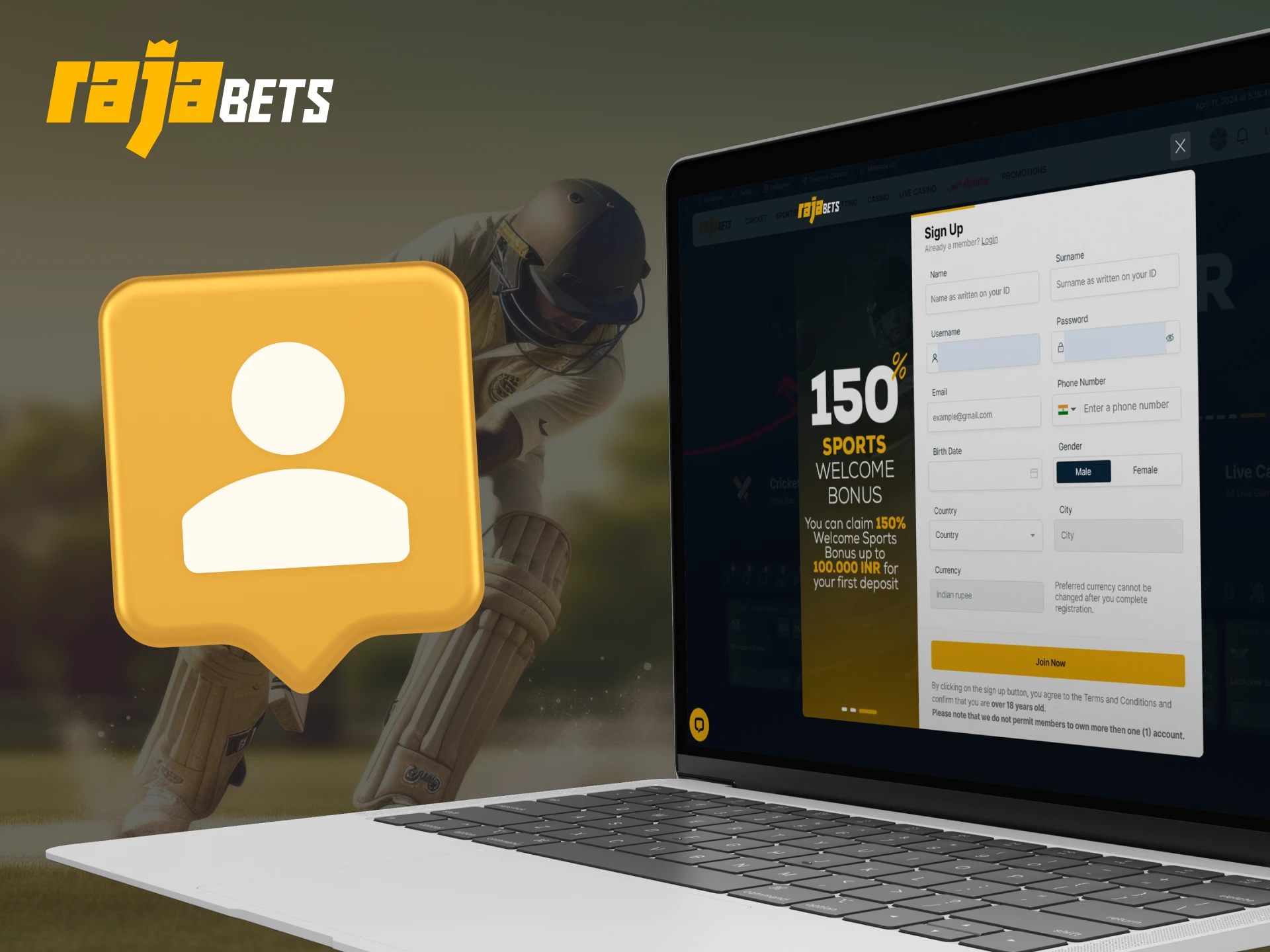 Register at Rajabets Casino in a few steps.