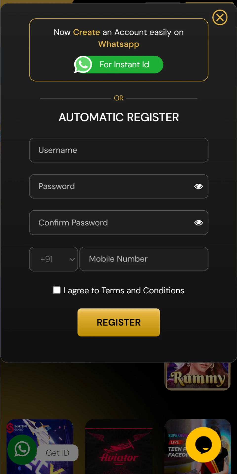 Register on the Satbet mobile site via your iOS device.