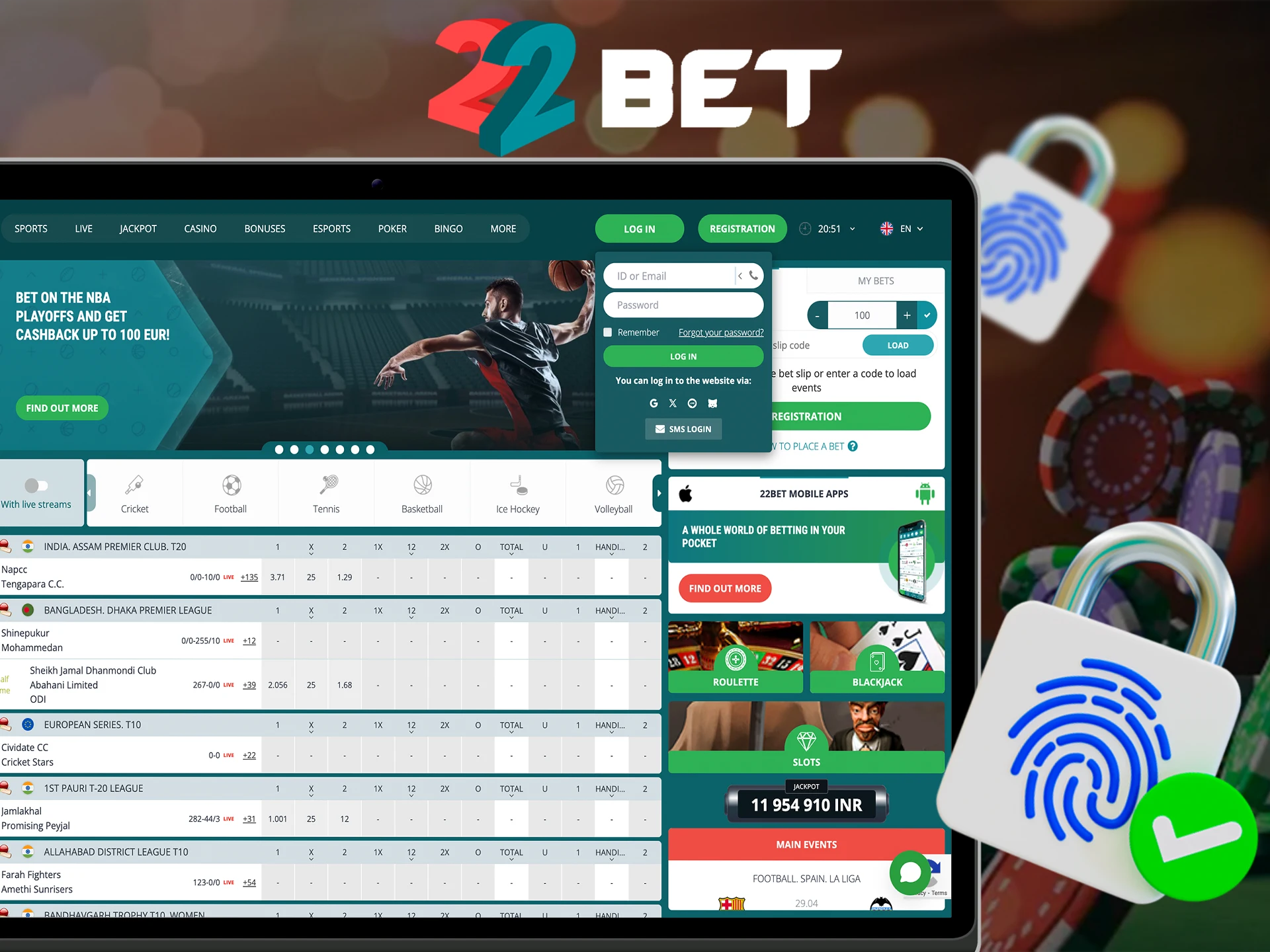 Log in to your 22Bet Casino account.