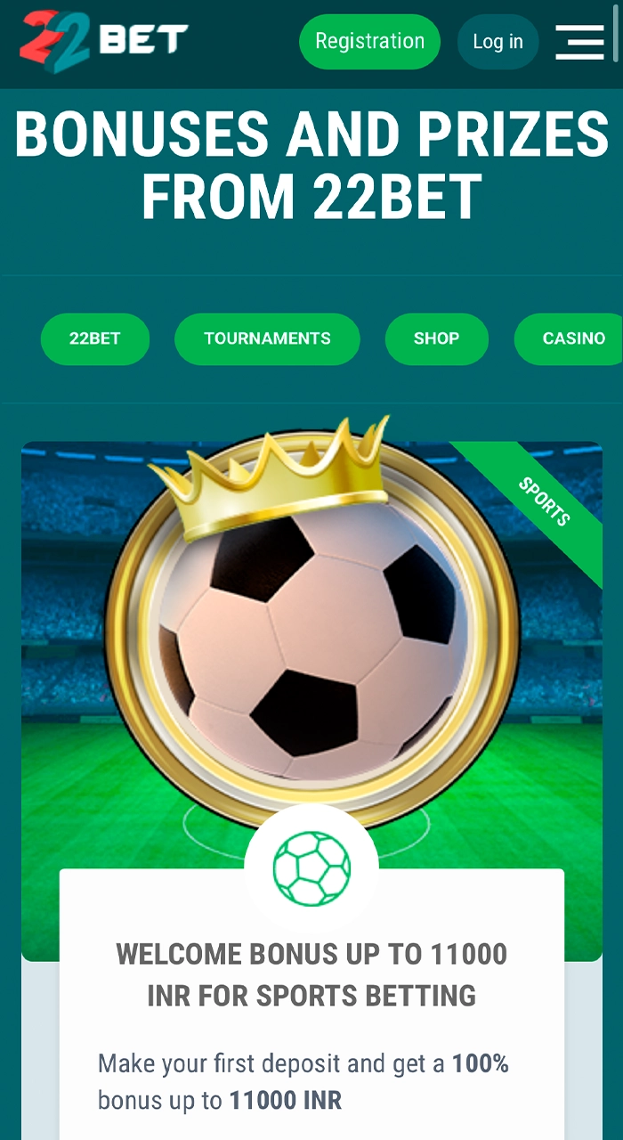 Choose your bonus in the mobile version of 22Bet.