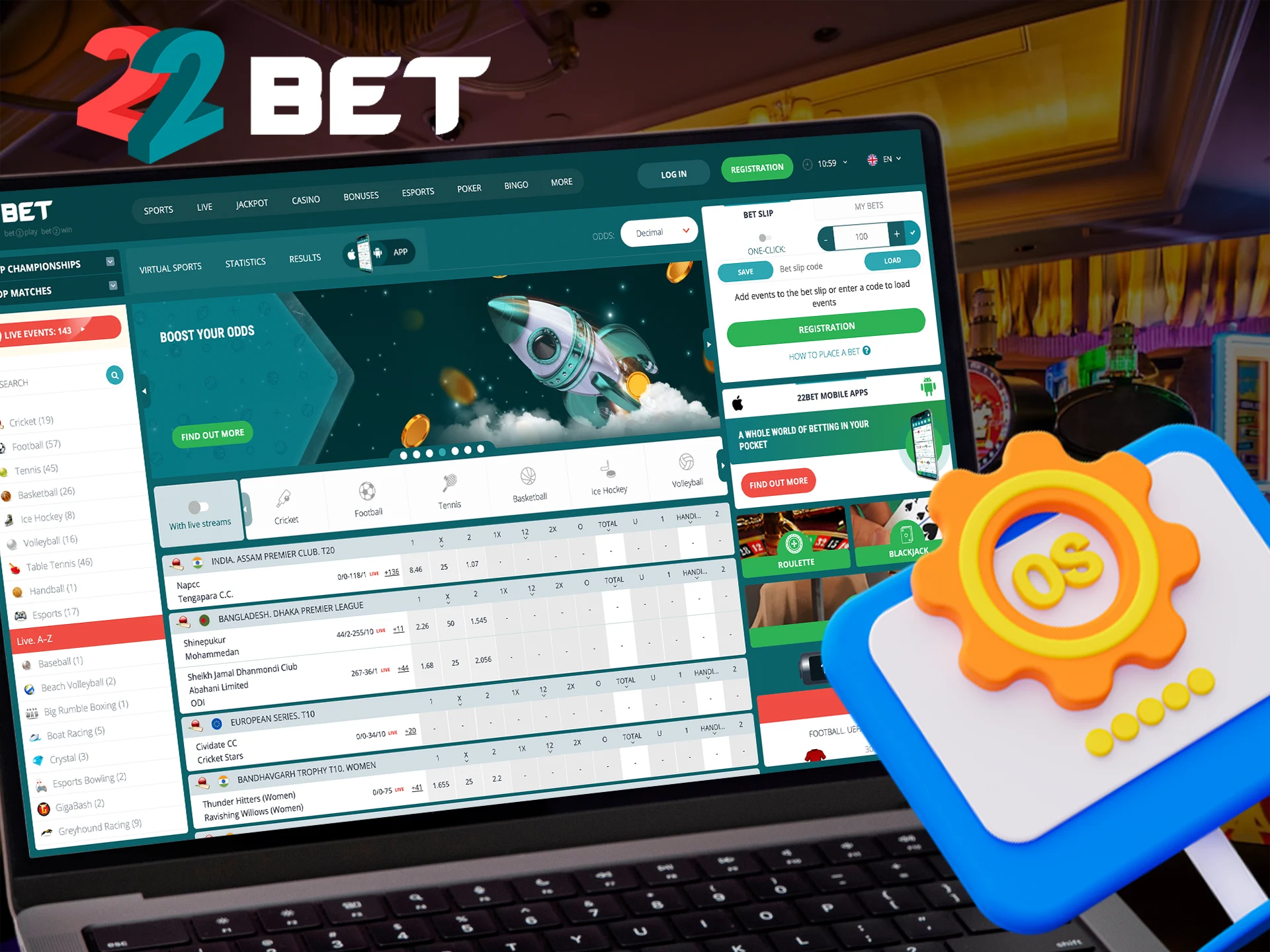 Try 22Bet Casino on your PC.