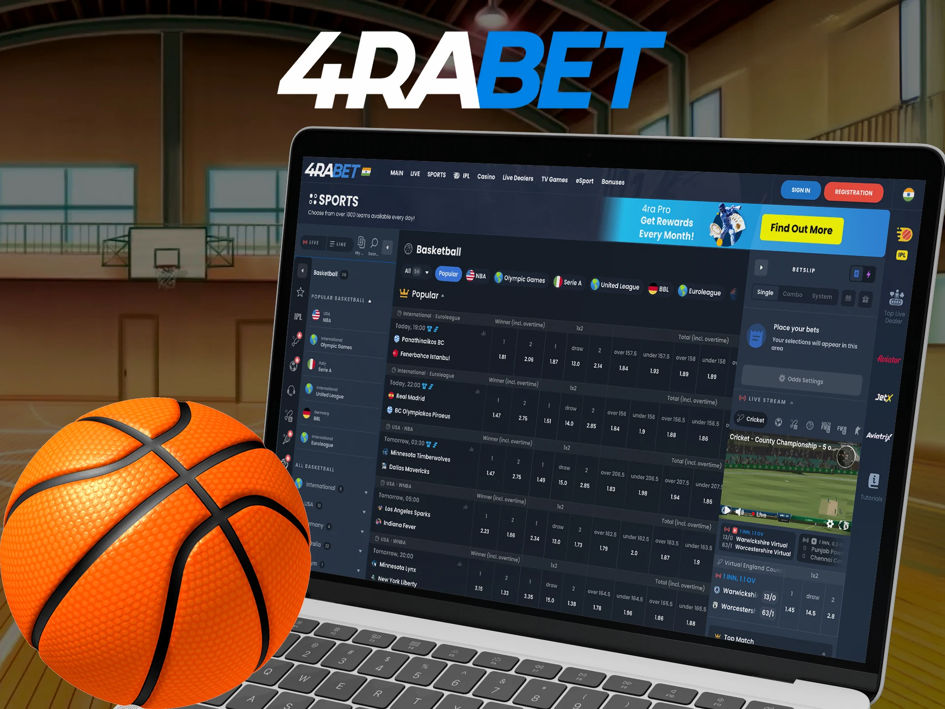 Choose the right bet on Besketball at 4RaBet.