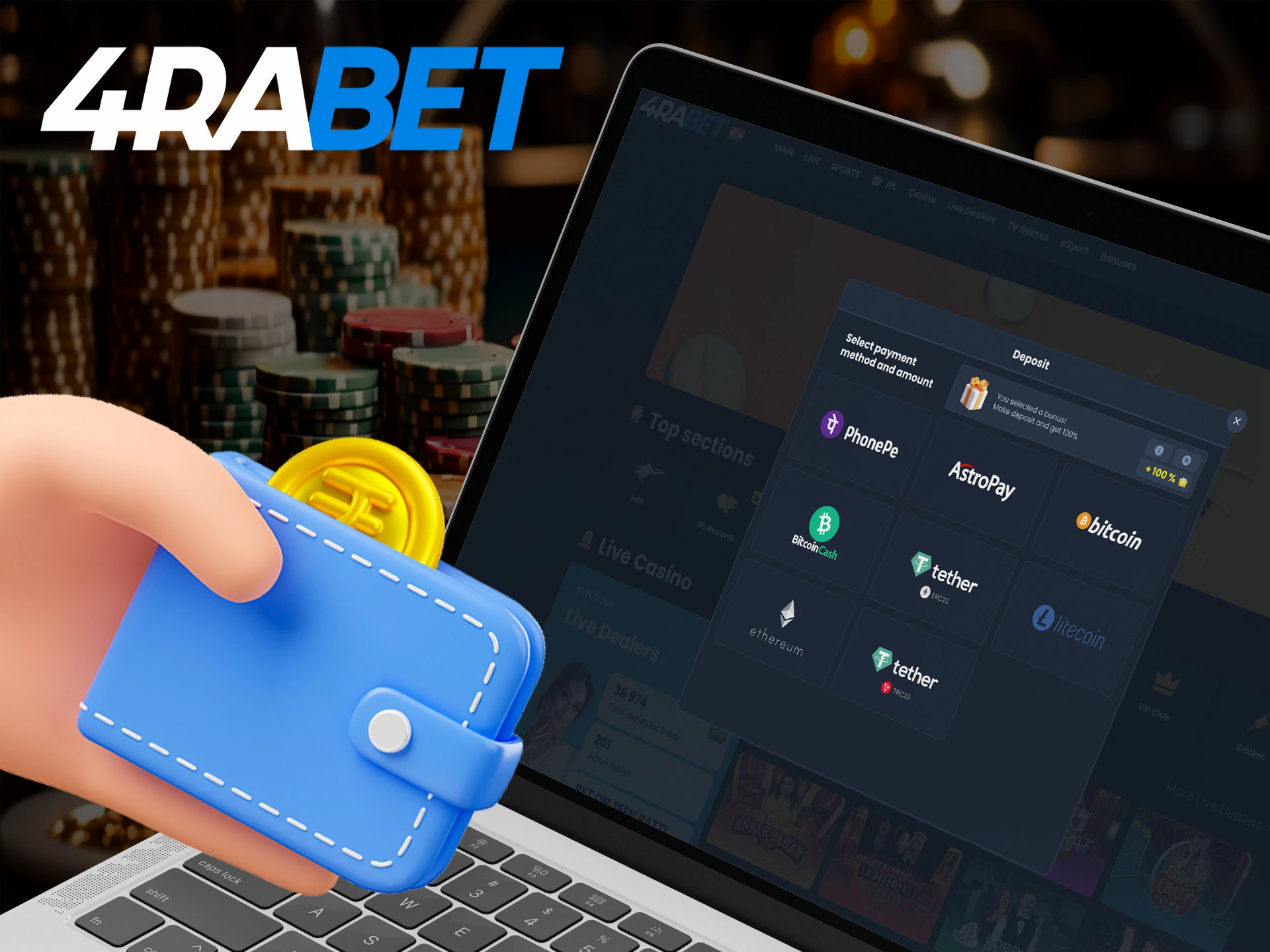 Find out how to fund your account at 4Rabet India so you can start betting.