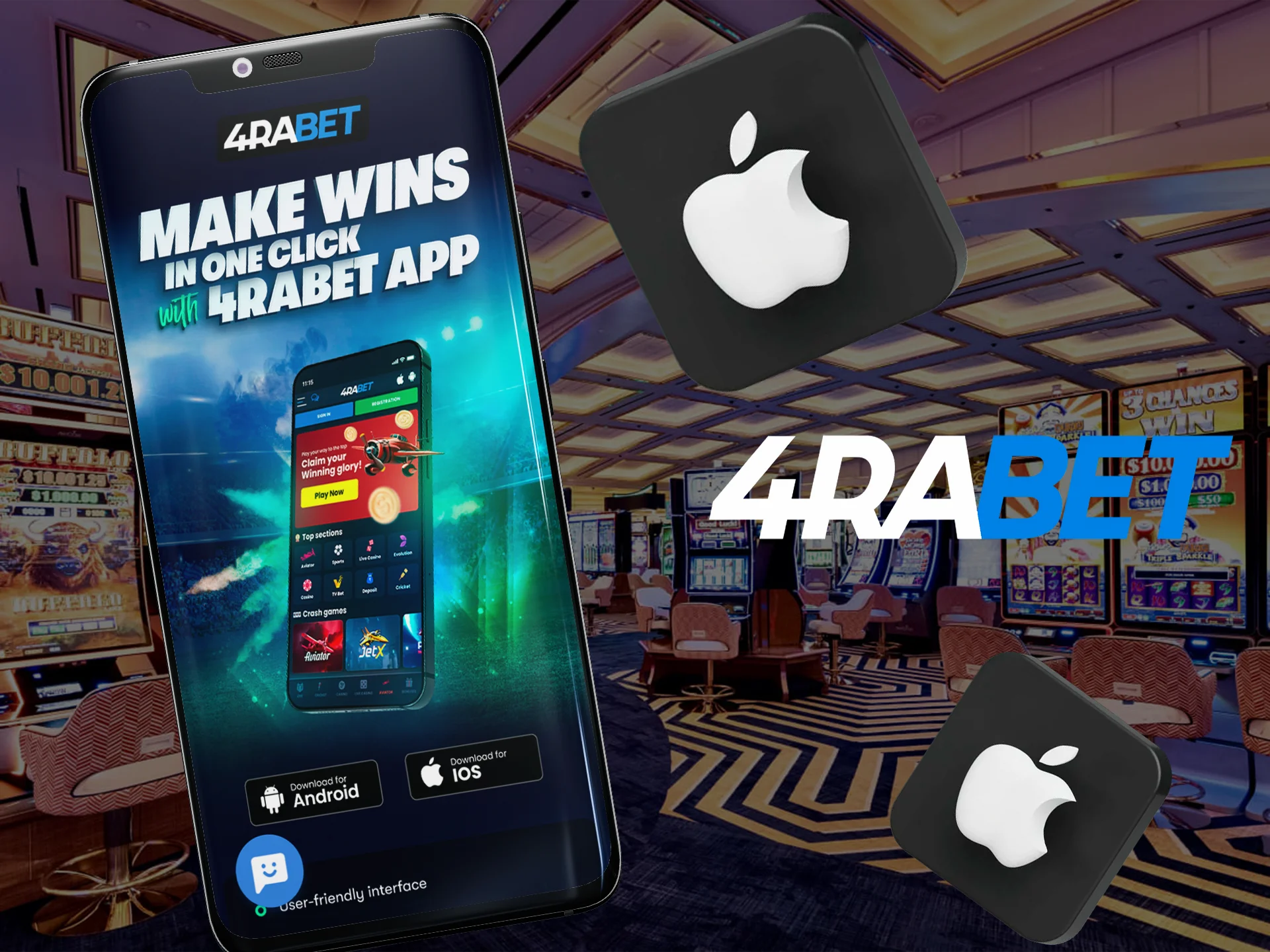 Install and use the application developed by the bookmaker 4Rabet for iOS device users.