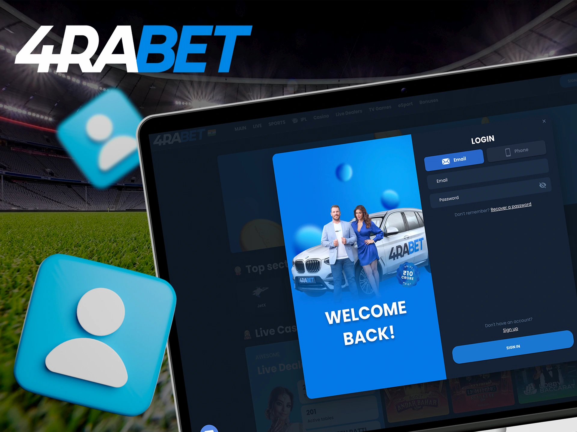Log in to your existing account on the 4Rabet betting site, if you have previously registered on the platform.
