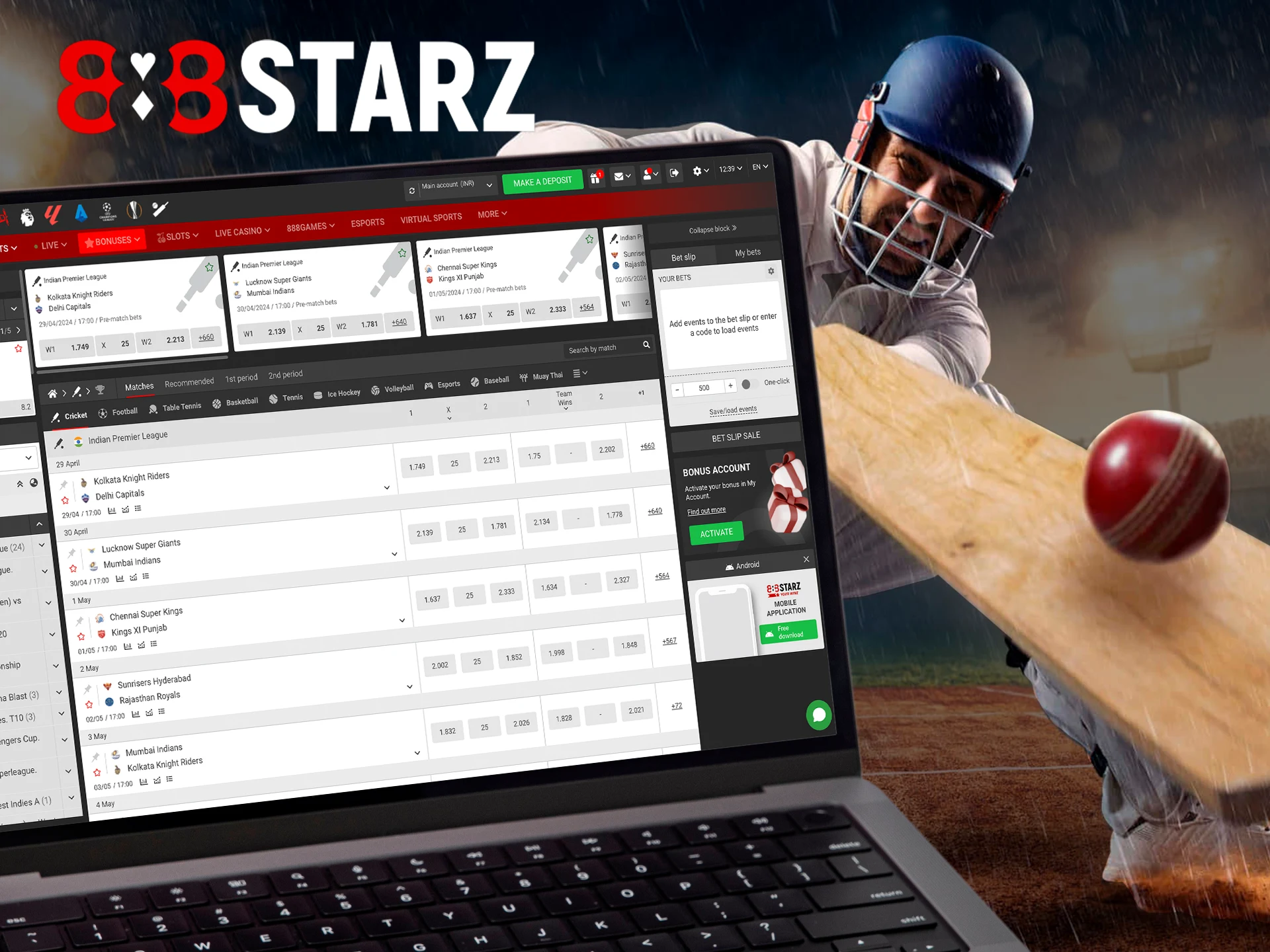 Bet on cricket with 888Starz Casino.