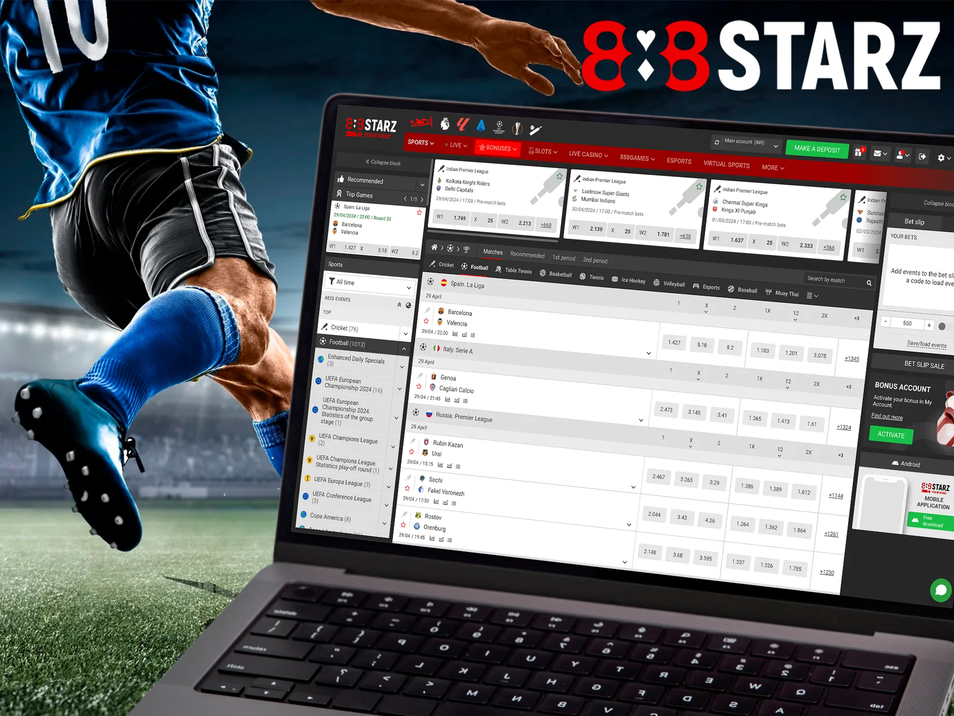 Predict soccer matches at 888Starz.