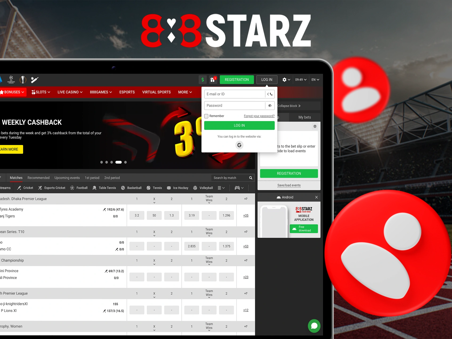 Log in to your 888Starz account and continue placing bets and playing in the online casino