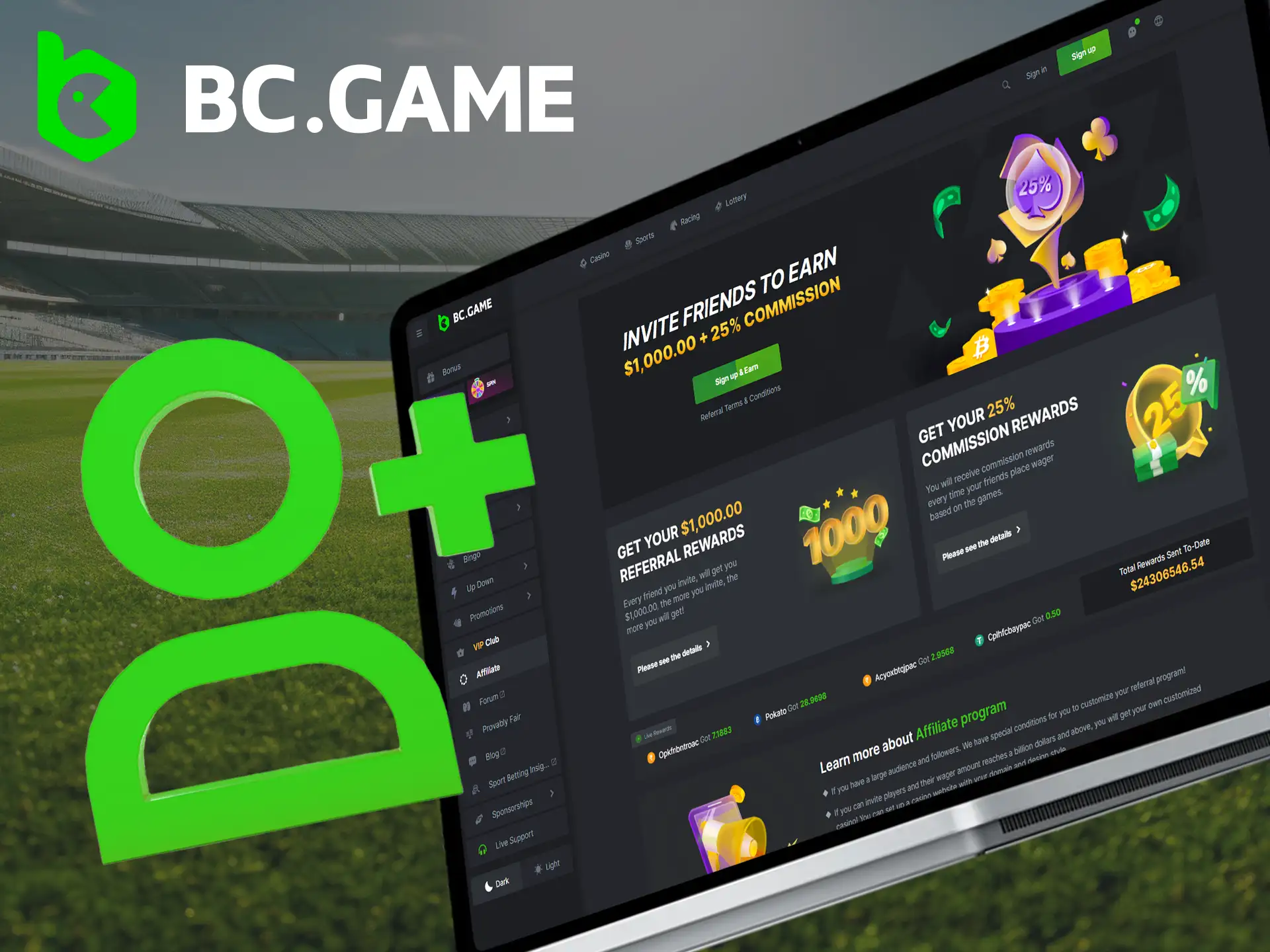 A referral program on the BC Game online platform, offering players to refer their friends and receive generous bonuses for this.