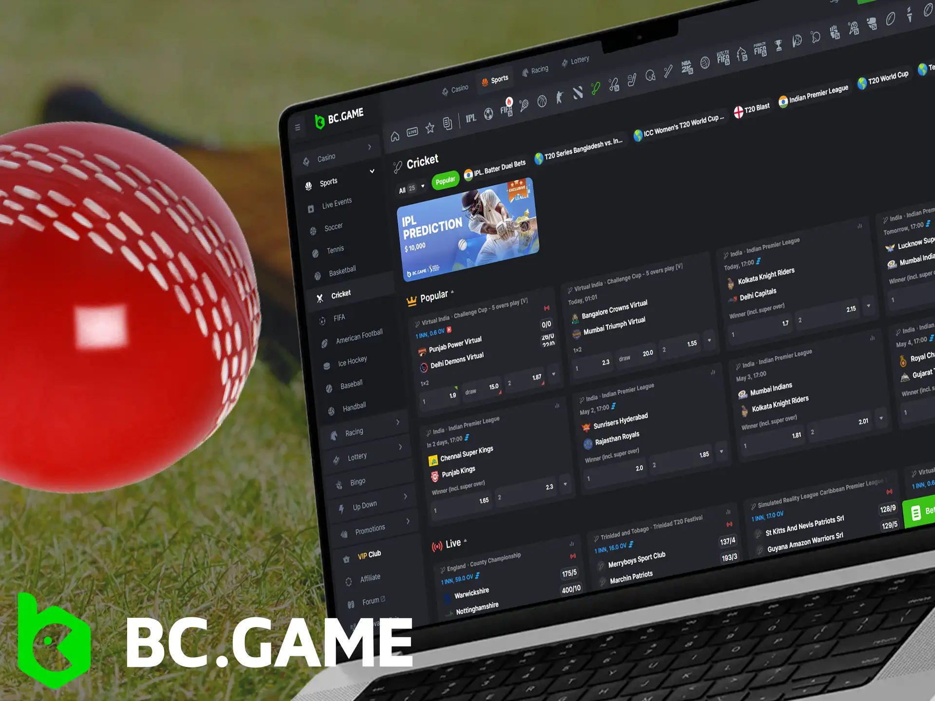Cricket betting section on the official website of BC Game in India, betting on cricket has never been easier.
