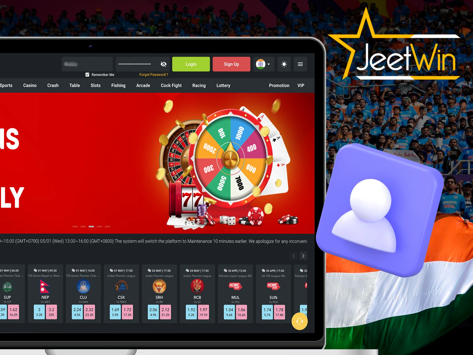 Log in to your account at JeetWin Casino.