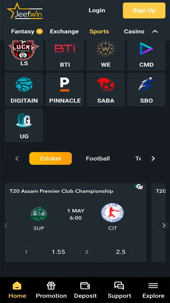 Bet on Cricket in the mobile version of JeetWin.