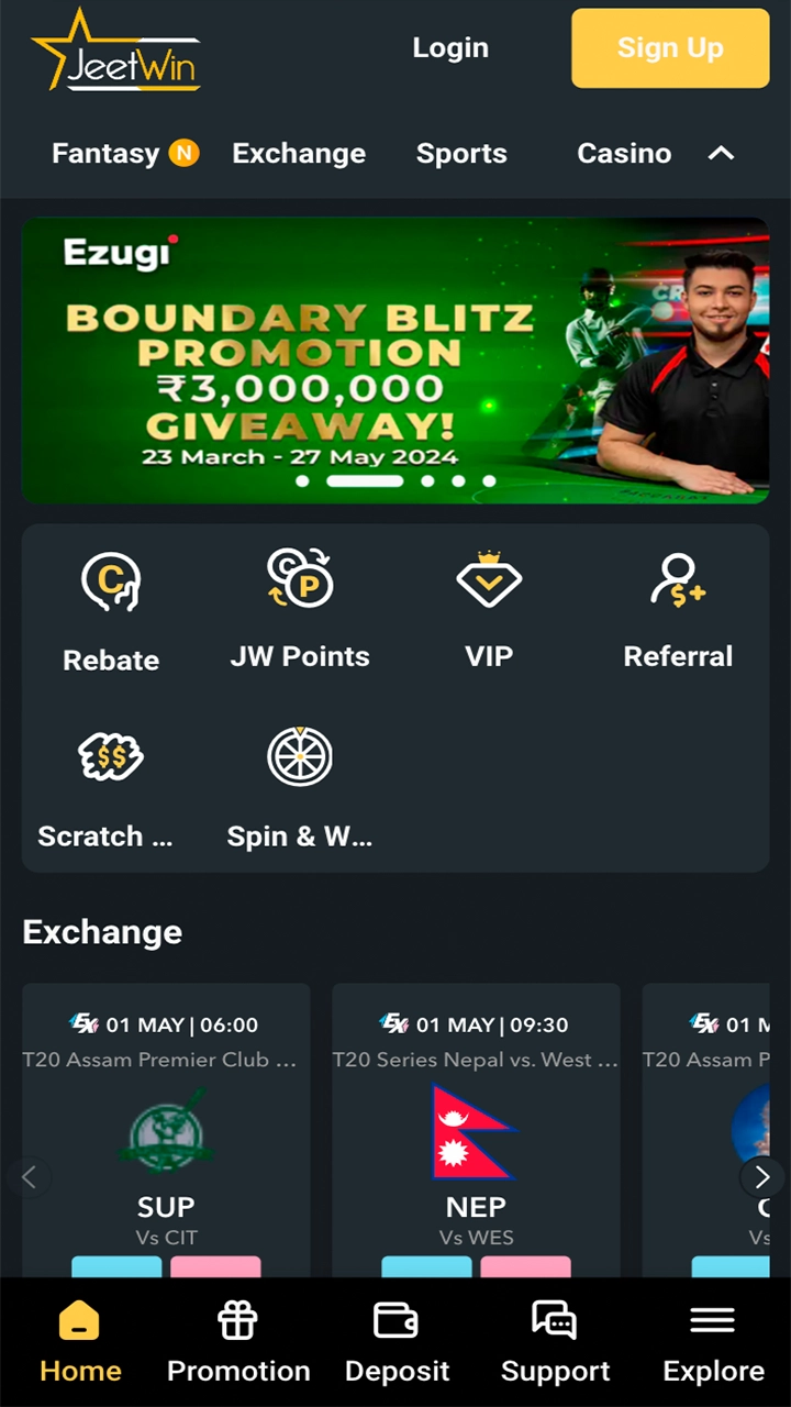 Open the mobile version of JeetWin casino on your device.