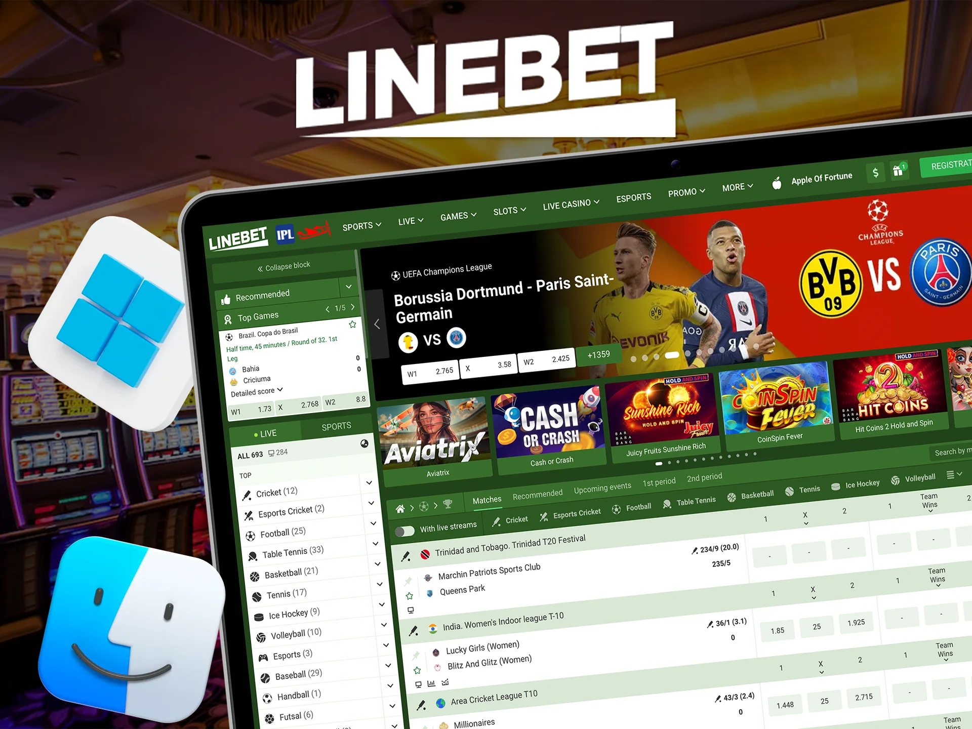 Test your luck at Linebet casino on PC.