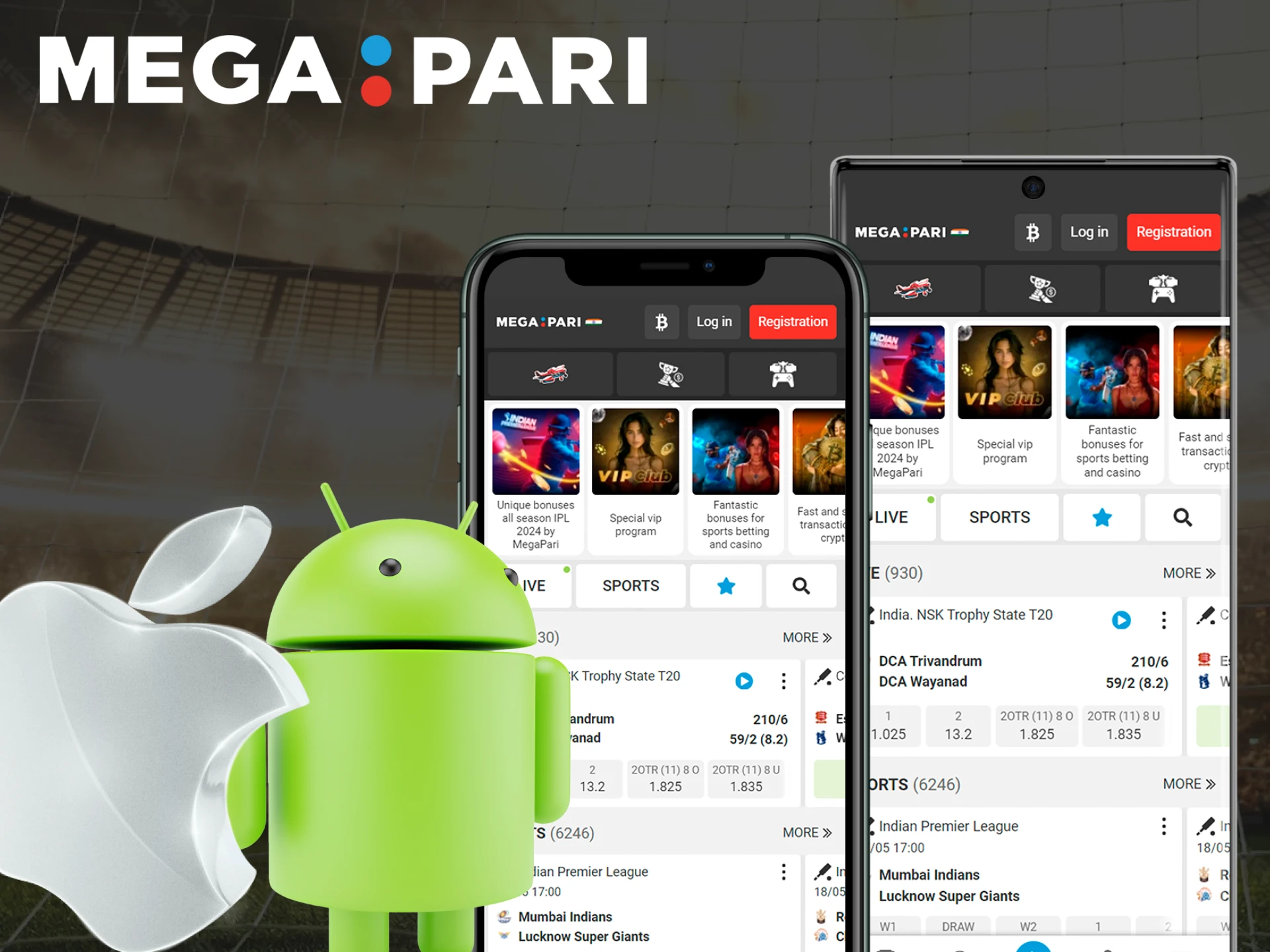 Use the mobile app developed by Megapari bookmaker for android and ios devices, which allows you to optimise your sports and casino betting experience.