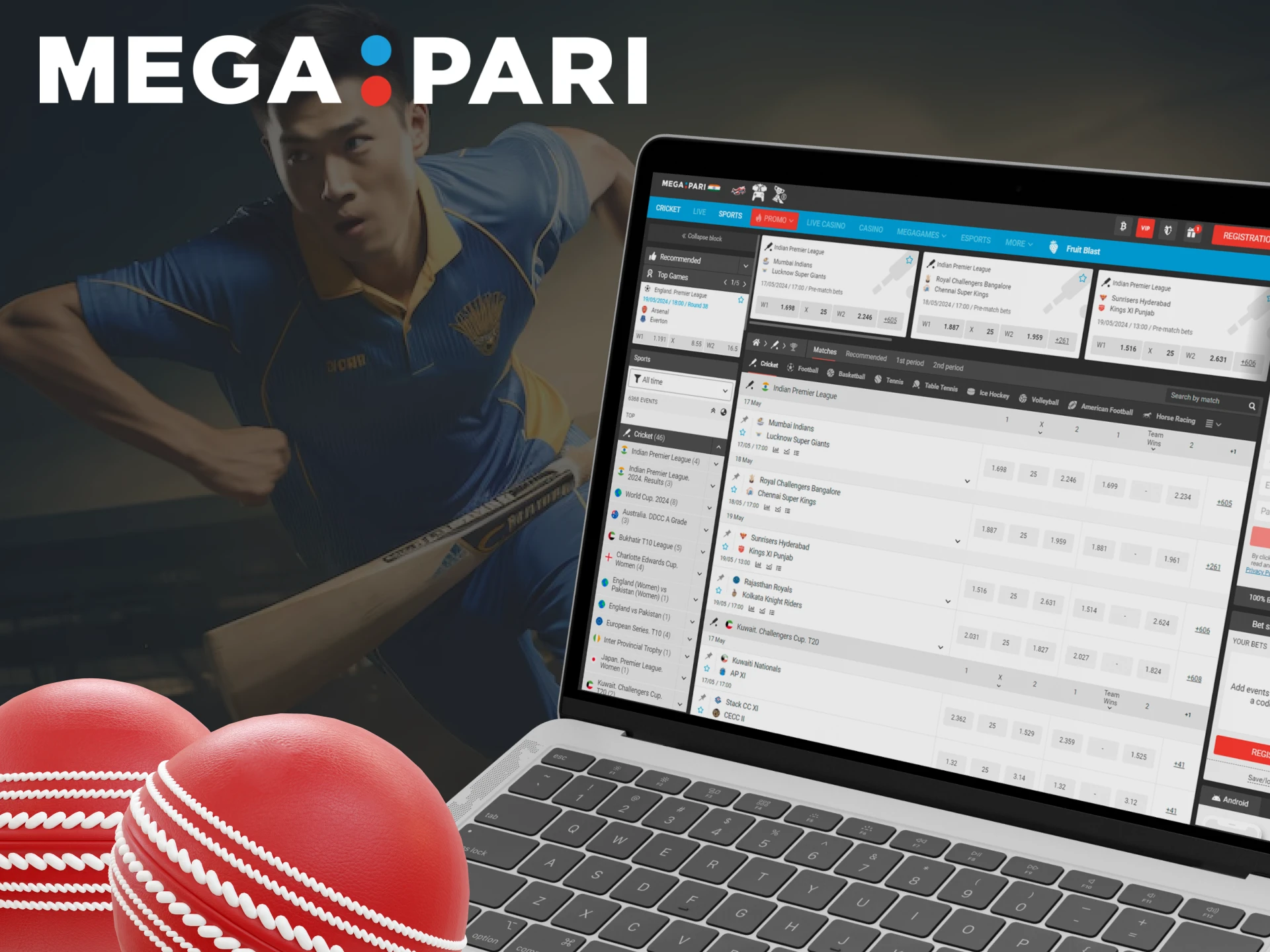 Explore the cricket section of the Megapari website, which offers the best odds and a large number of championships to bet on.