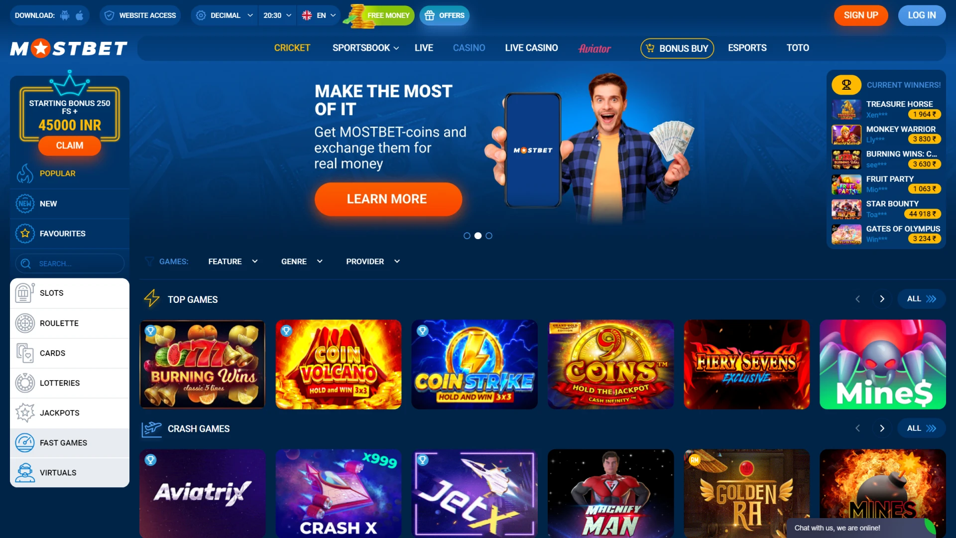 Play casino games at Mostbet.