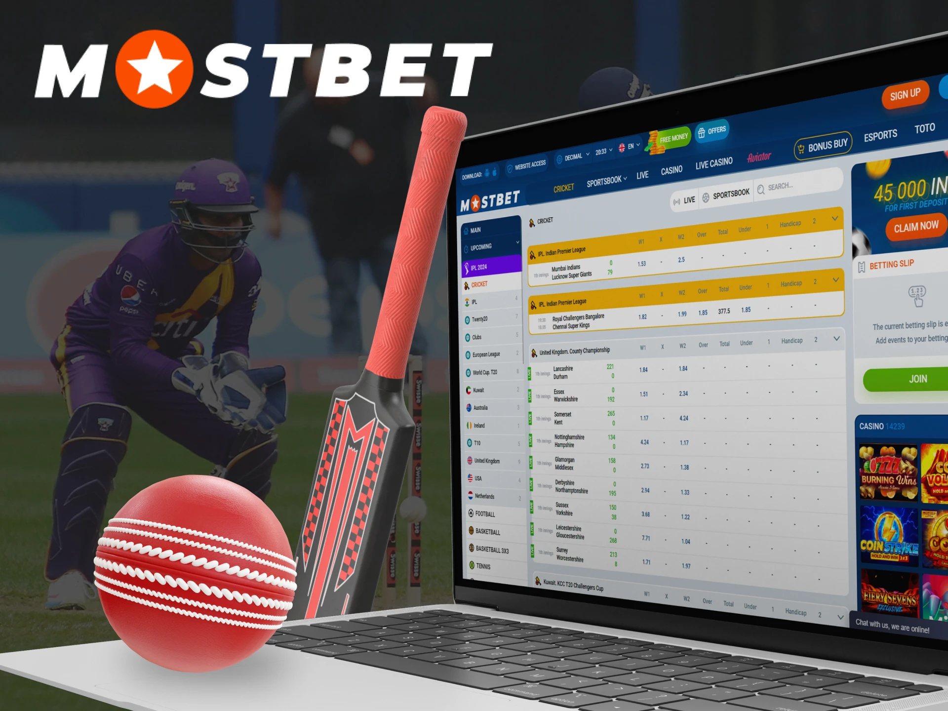 Choose your favorite cricket event and place a bet on it at Mostbet.