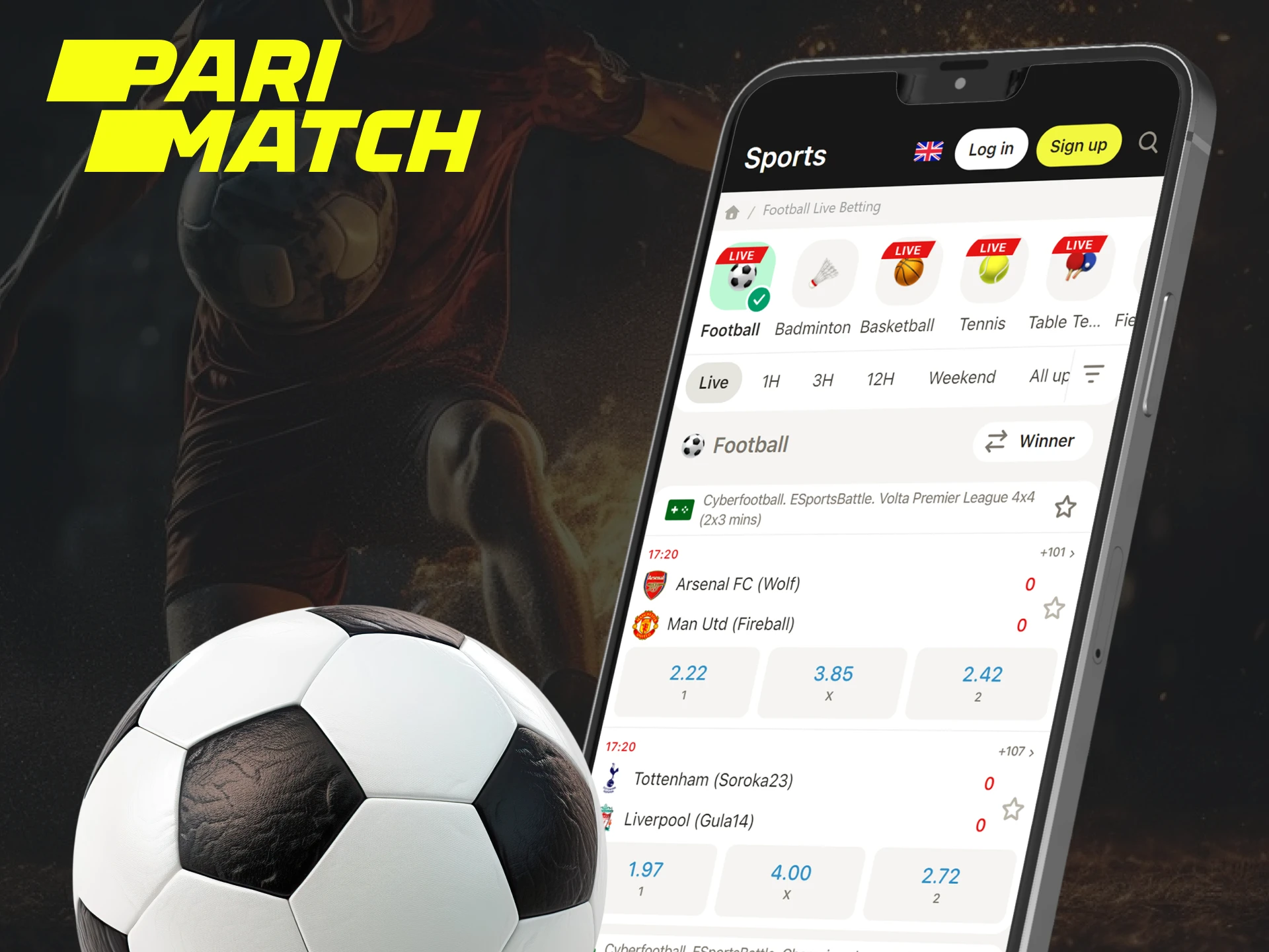 In the Parimatch app you can find a football event and place a bet on it.