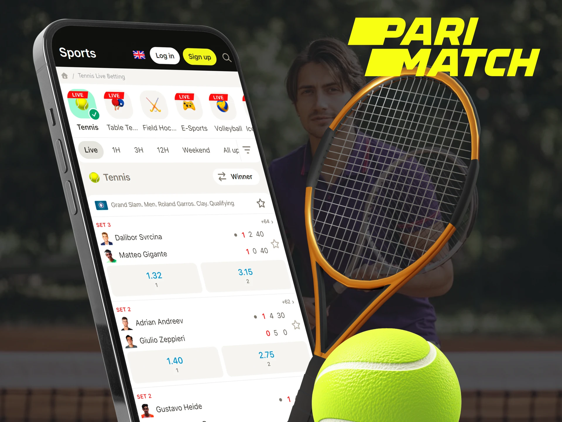 Tennis is one of the popular sports on the Parimatch app.